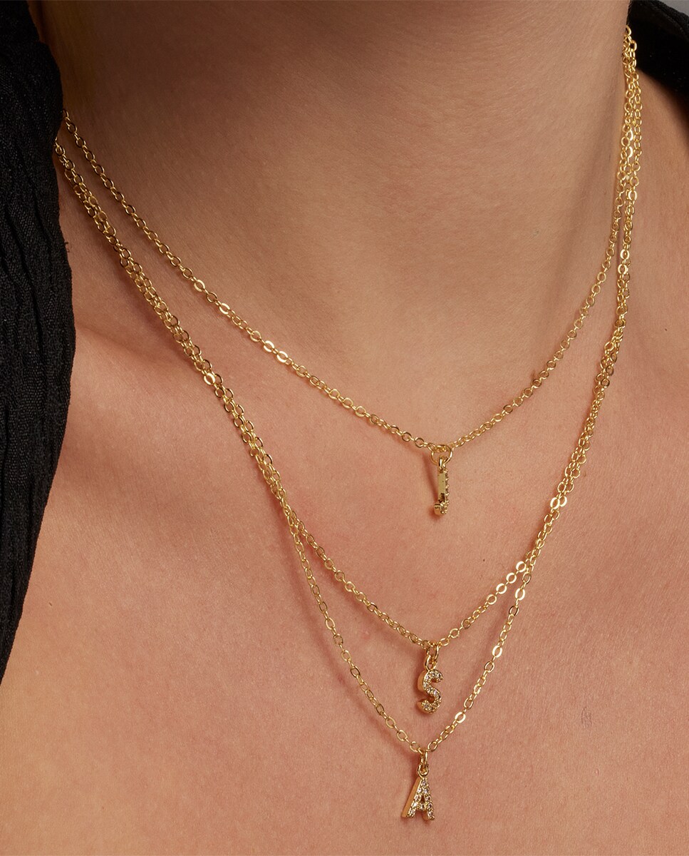 Collar Letras acabado en oro amarillo de 18k con circonita brillante Blanco-4