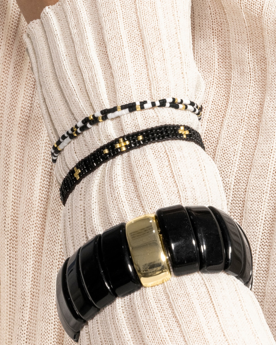 Pulsera de cadena trendy de acero acabada en amarillo de 18 quilates con cristal negro - Luxenter - Oro Oro-4