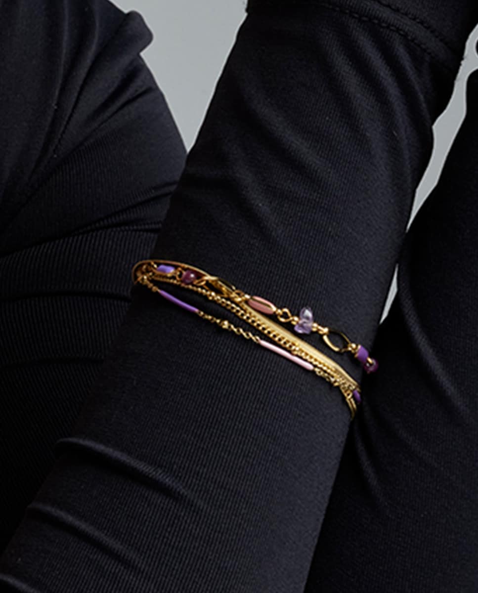 Pulsera Africa acabada en oro amarillo de 18k con lacado multicolor Multicolor-3
