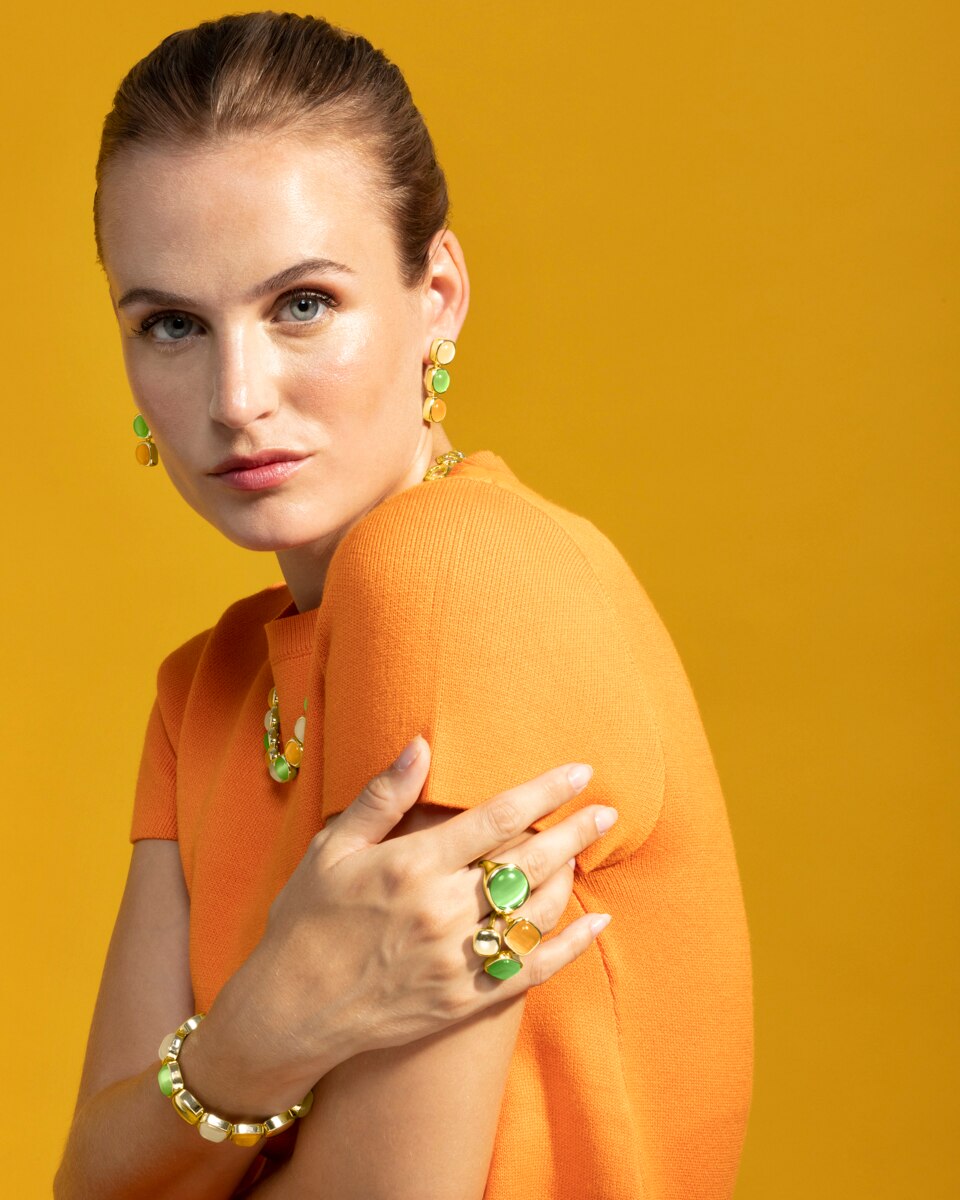 Pulsera de cadena áfrica acabada en amarillo de 18 quilates con ojo de gato multicolor - Luxenter - Oro Oro-2