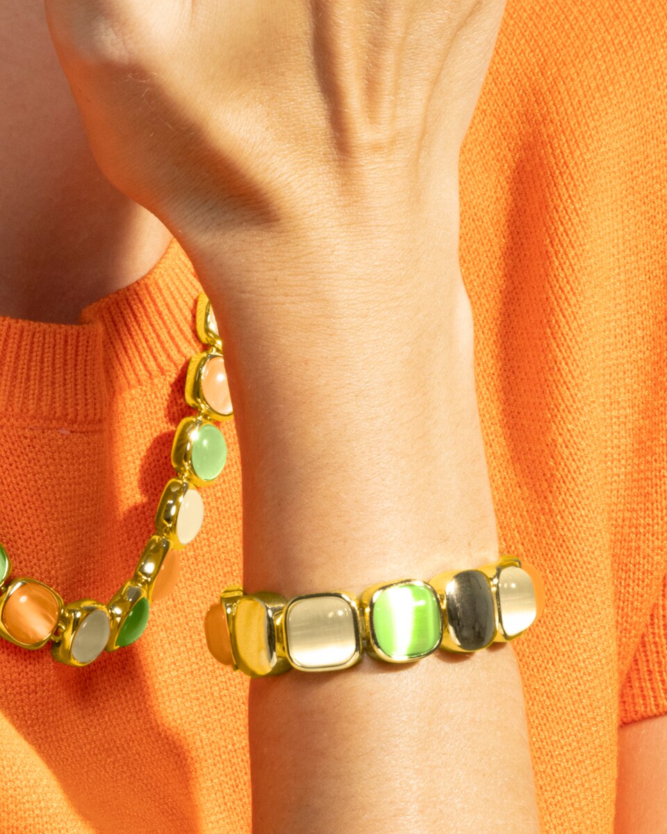 Pulsera de cadena áfrica acabada en amarillo de 18 quilates con ojo de gato multicolor - Luxenter - Oro Oro-4