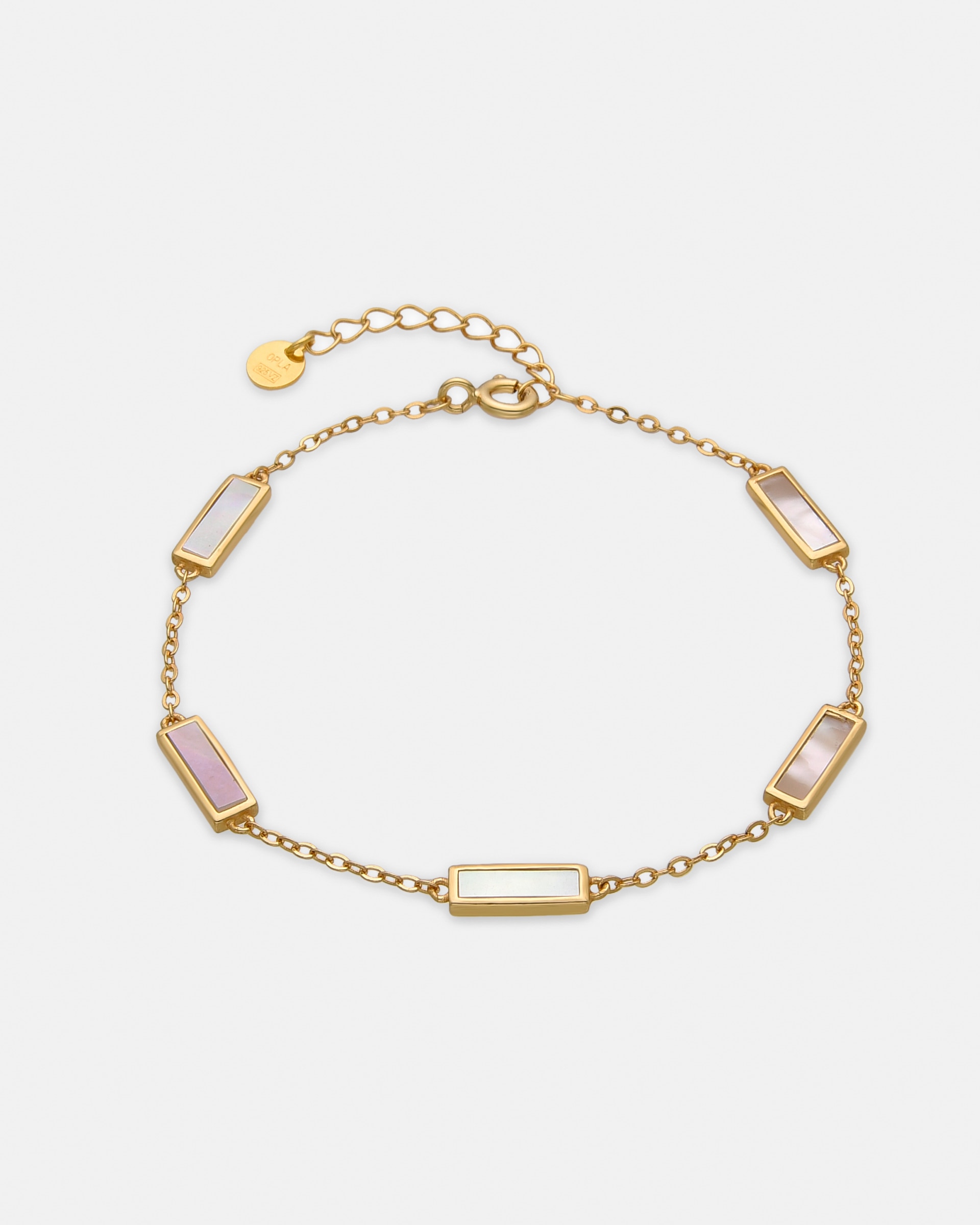 Pulsera de cadena trendy de plata de ley 925 acabada en amarillo de 18 quilates con madreperla blanca - Luxenter - Oro Oro-1