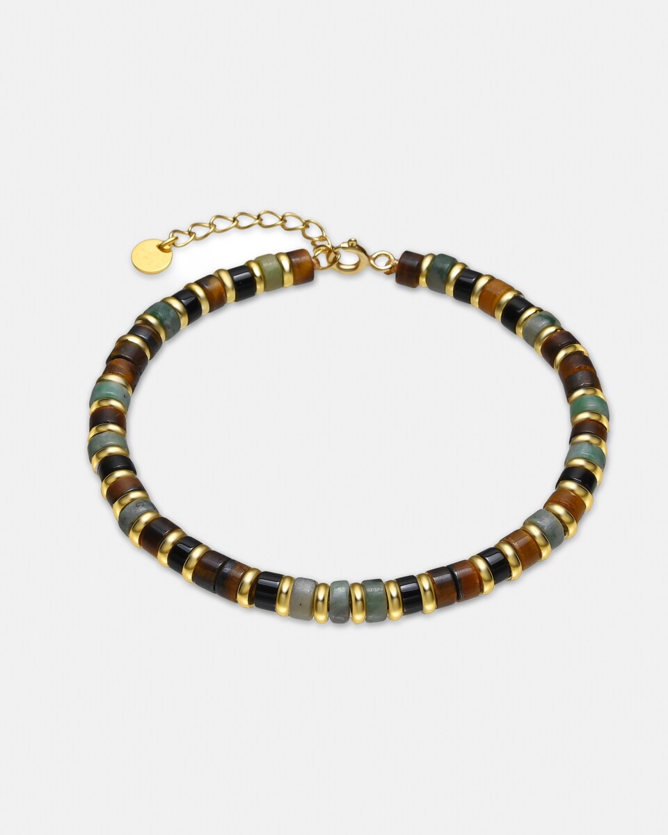 Pulsera Trendy acabada en oro amarillo de 18k con ojo de tigre Marrón-1