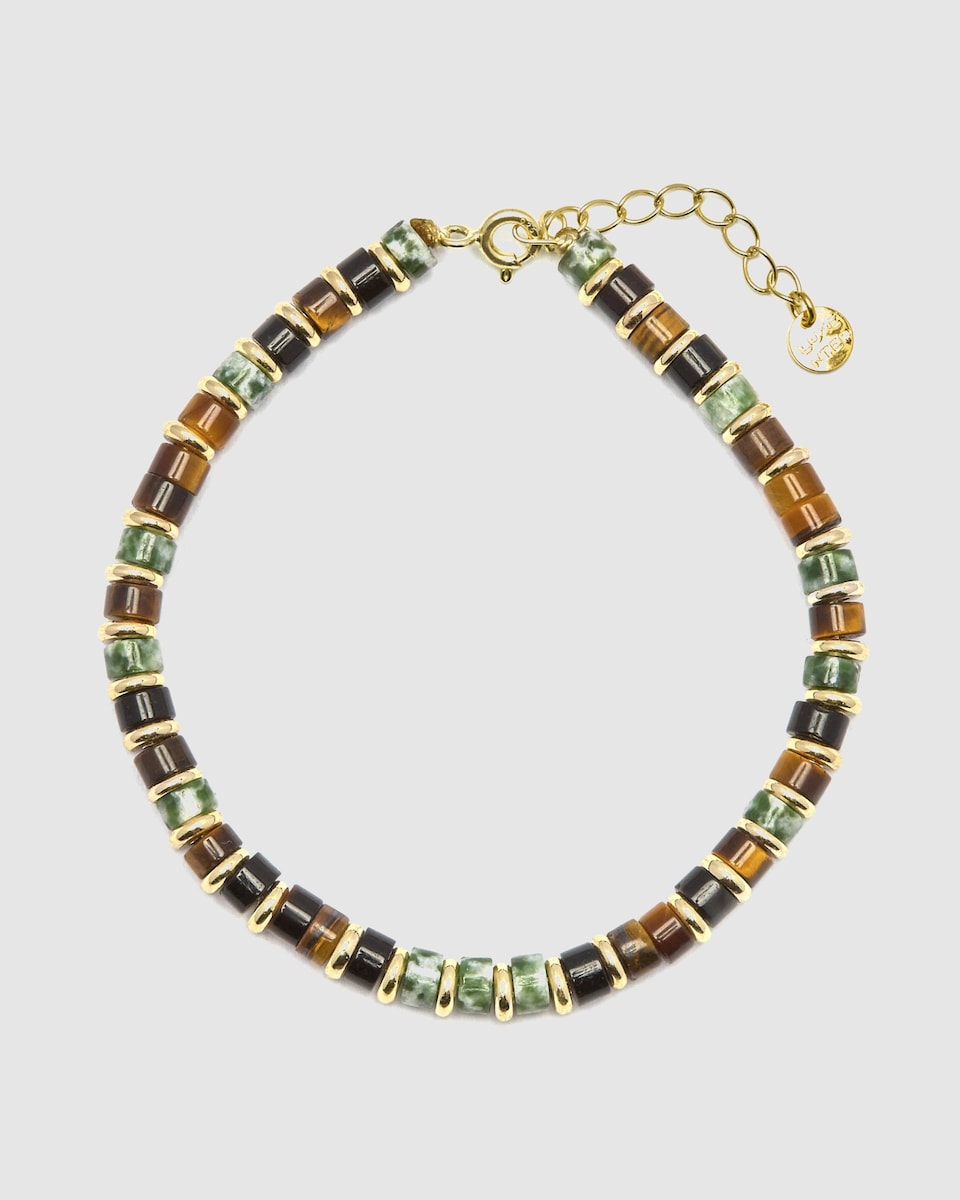 Pulsera Trendy acabada en oro amarillo de 18k con ojo de tigre Marrón-4