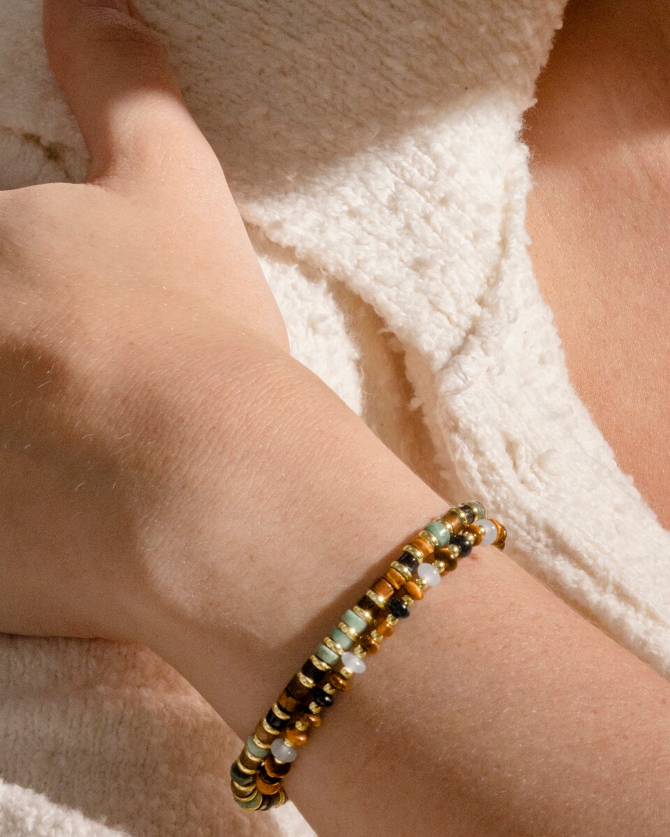 Pulsera Trendy acabada en oro amarillo de 18k con ojo de tigre Marrón-5