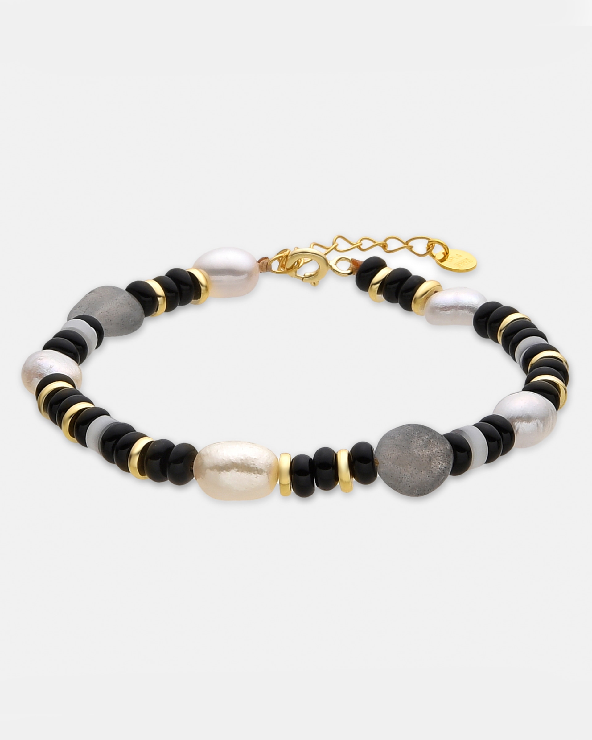 Pulsera de cadena trendy de plata de ley 925 acabada en oro amarillo de 18 quilates con onix - Luxenter - Negro Negro-1