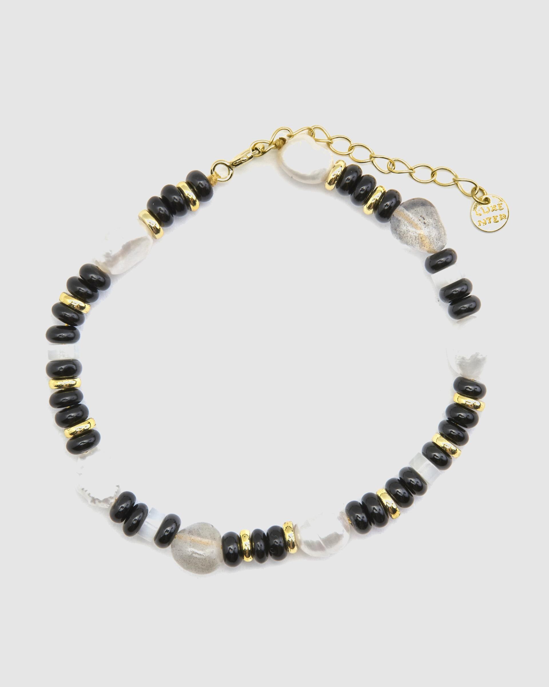 Pulsera de cadena trendy de plata de ley 925 acabada en oro amarillo de 18 quilates con onix - Luxenter - Negro Negro-3