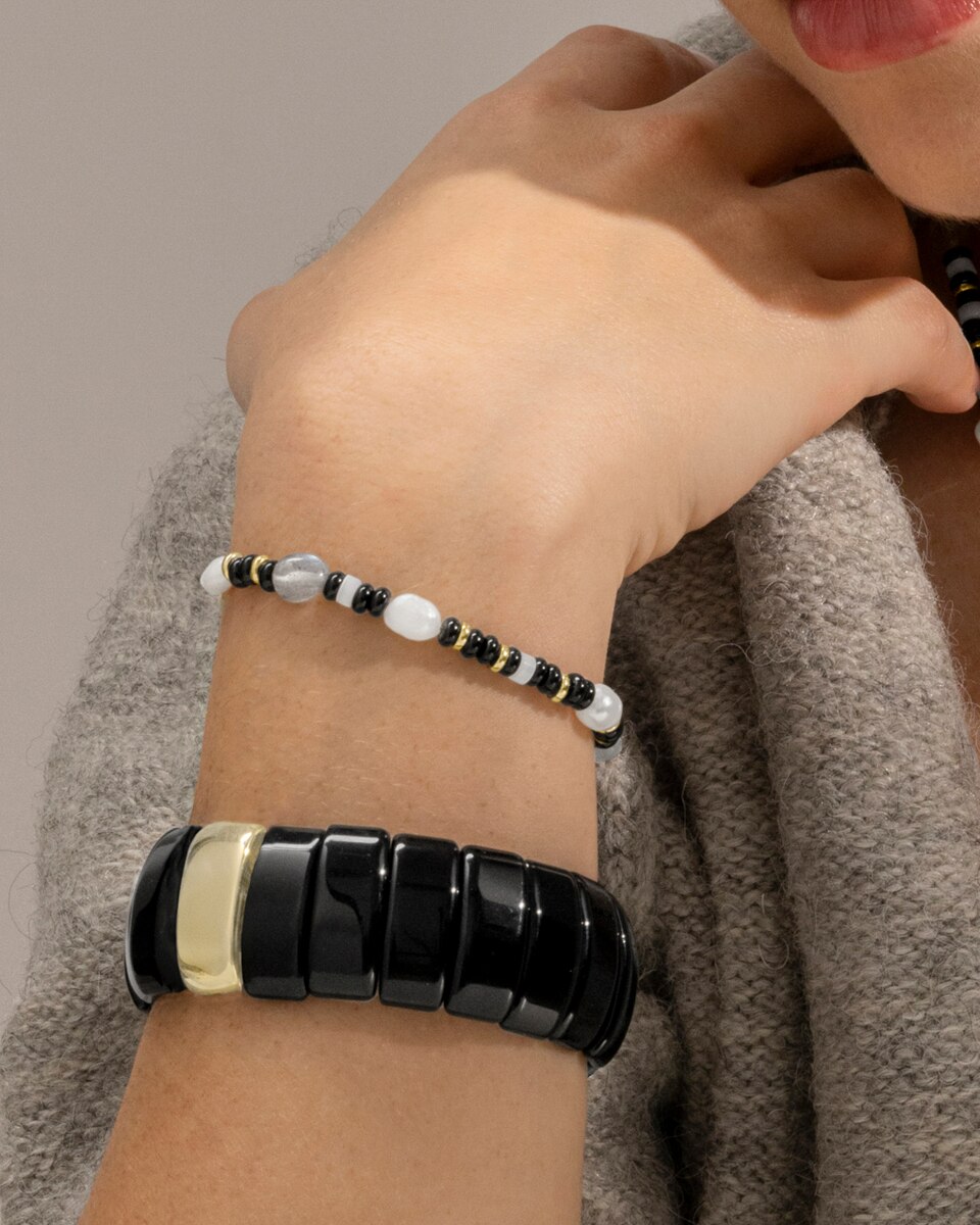 Pulsera de cadena trendy de plata de ley 925 acabada en oro amarillo de 18 quilates con onix - Luxenter - Negro Negro-4