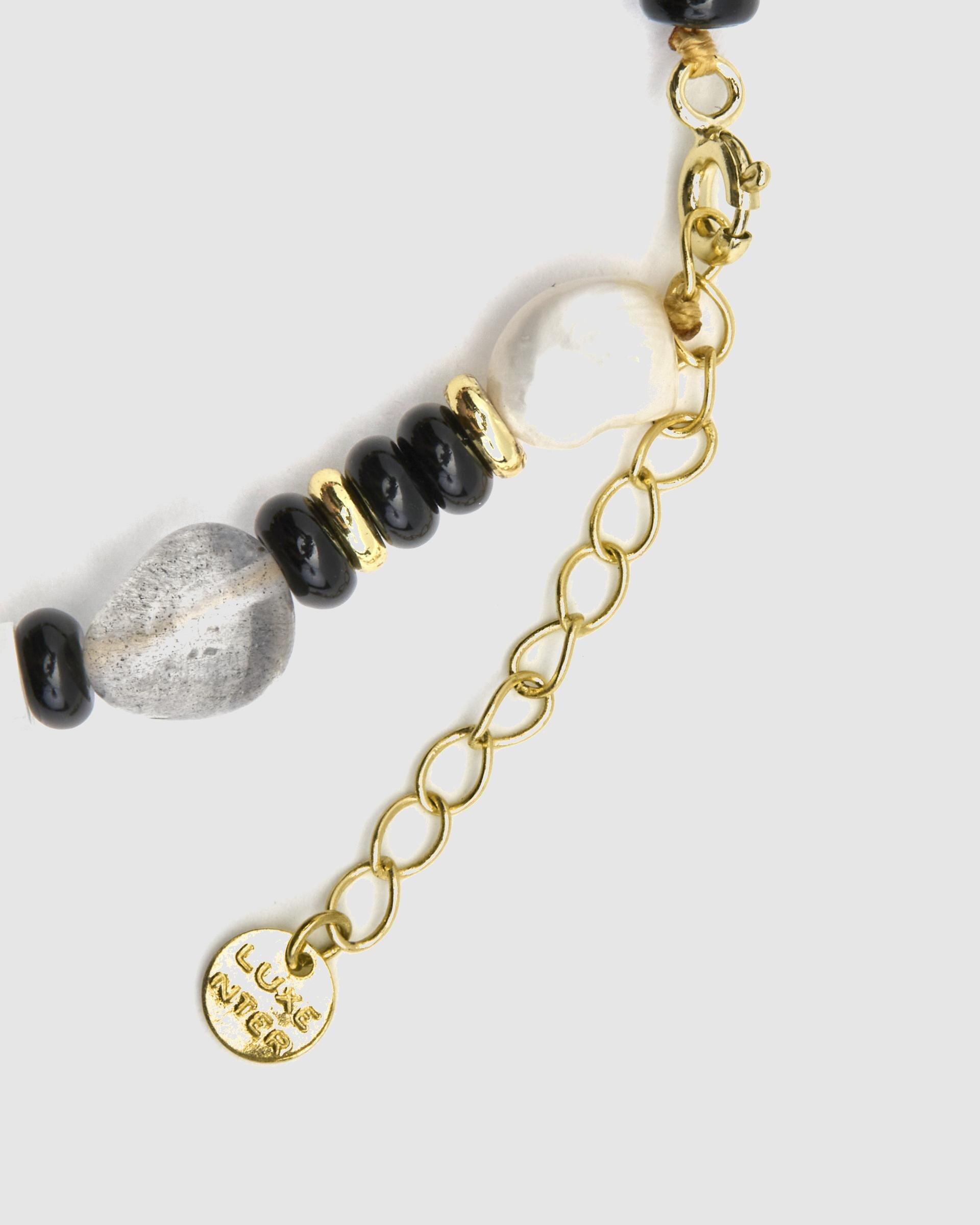Pulsera de cadena trendy de plata de ley 925 acabada en oro amarillo de 18 quilates con onix - Luxenter - Negro Negro-7