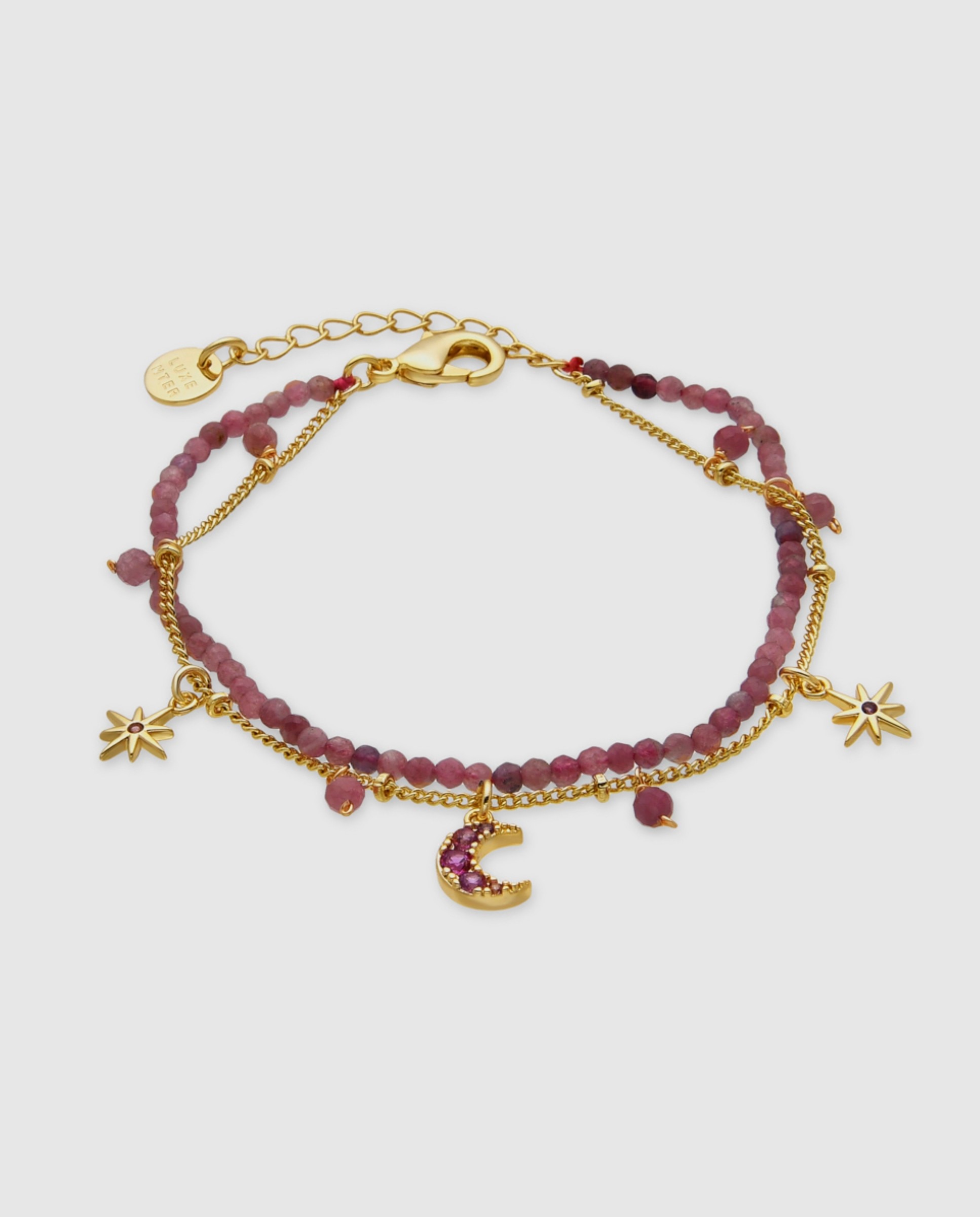 Pulsera boho acabada en oro amarillo de 18 quilates con cristal - Luxenter - Rosa Rosa-1