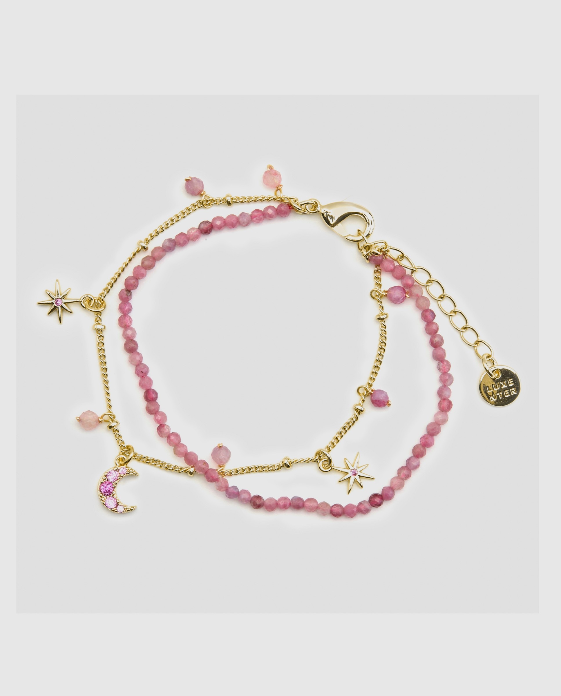 Pulsera boho acabada en oro amarillo de 18 quilates con cristal - Luxenter - Rosa Rosa-3