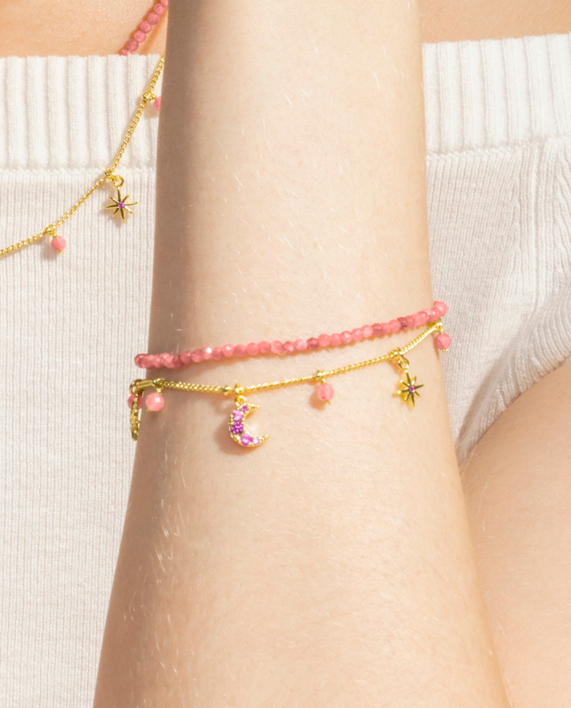 Pulsera boho acabada en oro amarillo de 18 quilates con cristal - Luxenter - Rosa Rosa-4