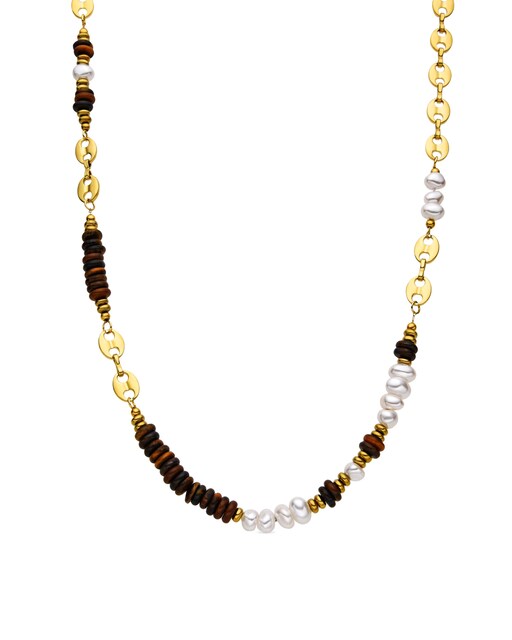 Imagen 0 de Collar Boho acabado en oro amarillo de 18k con ojo de tigre