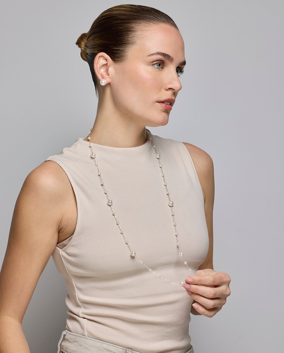 Collar Essential acabado en rodio con perla blanca Plata-3