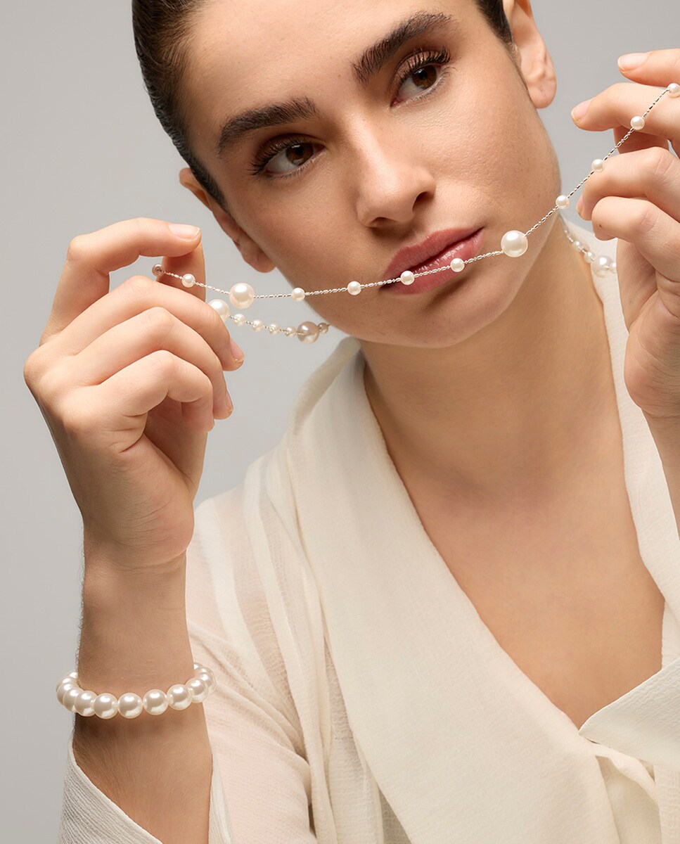 Collar Essential acabado en rodio con perla blanca Plata-5