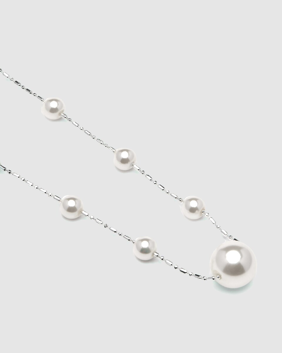 Collar Essential acabado en rodio con perla blanca Plata-6