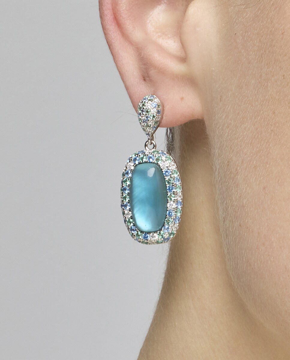 Pendientes Atelier acabados en rodio con cristal azul Azul-4