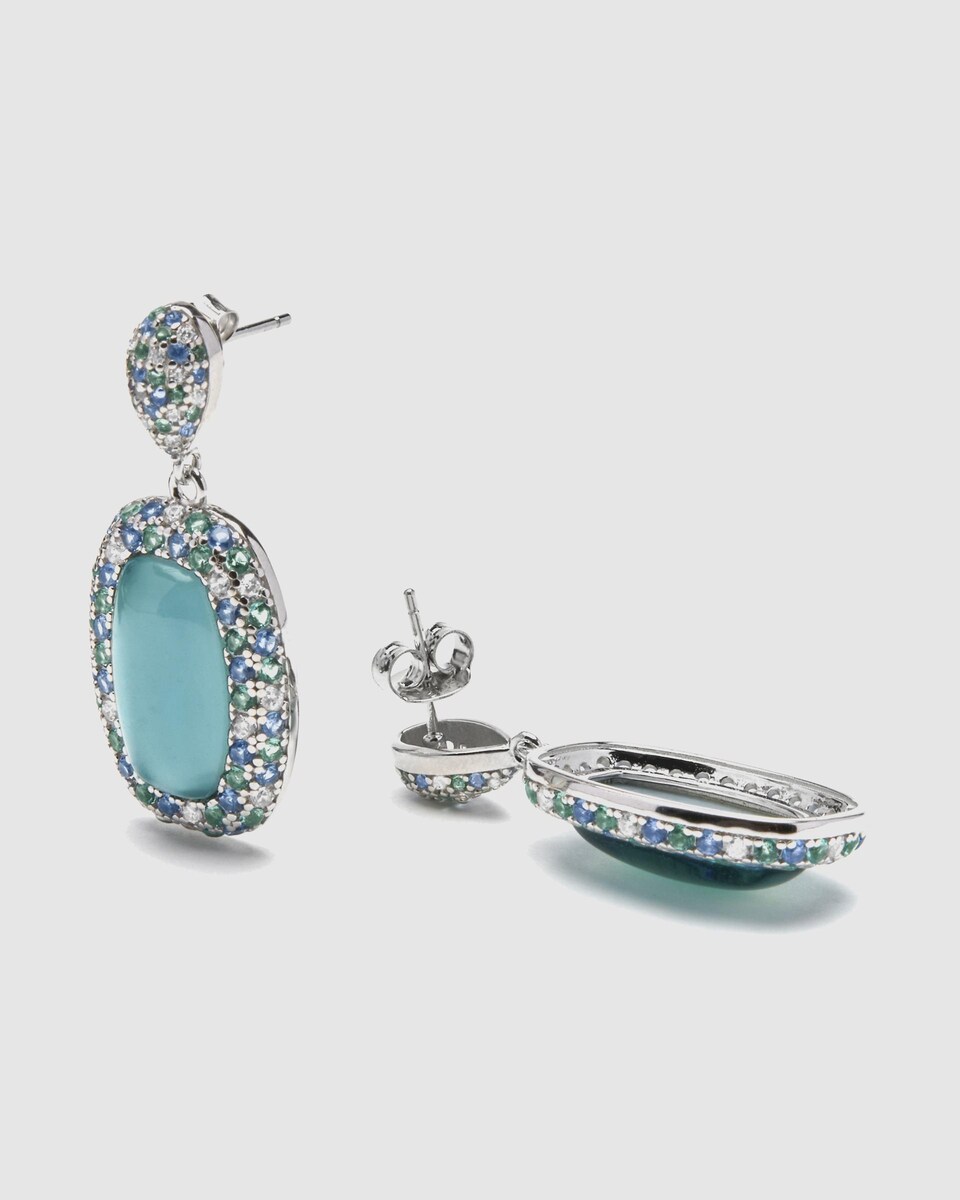 Pendientes Atelier acabados en rodio con cristal azul Azul-5