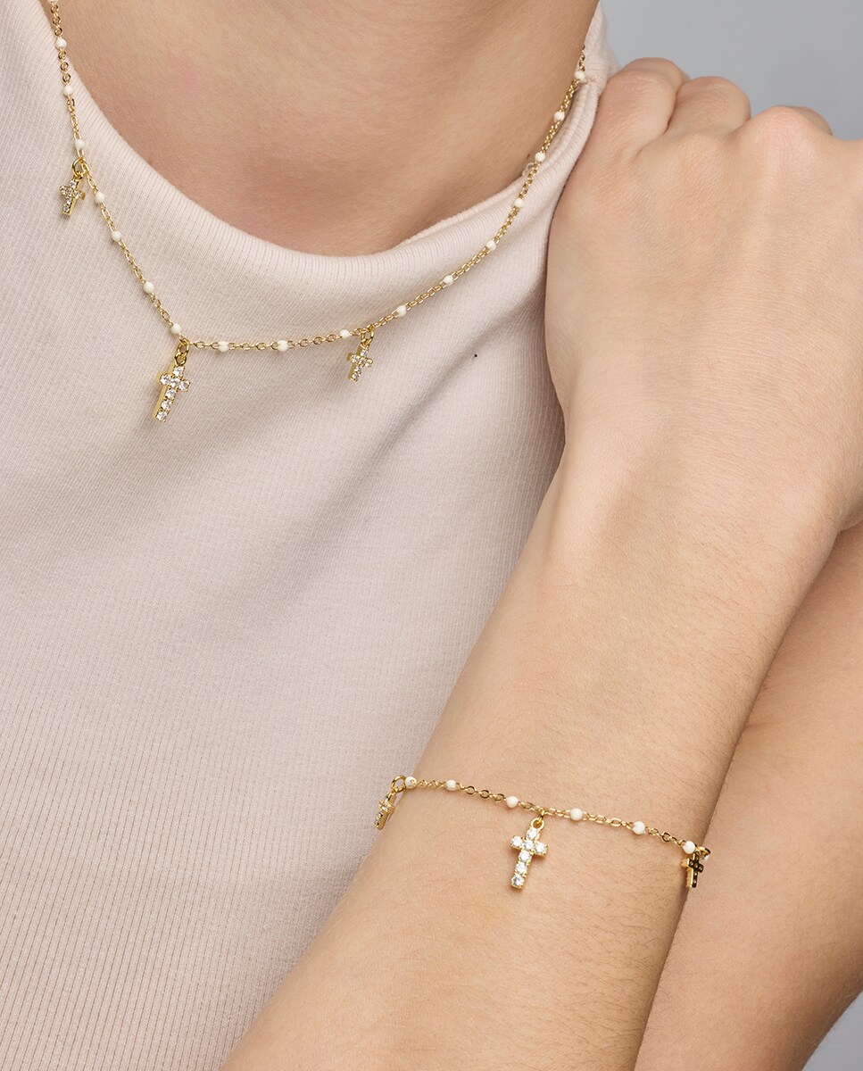 Collar Pide Un Deseo acabado en oro de 18k con circonita multicolor Multicolor-3