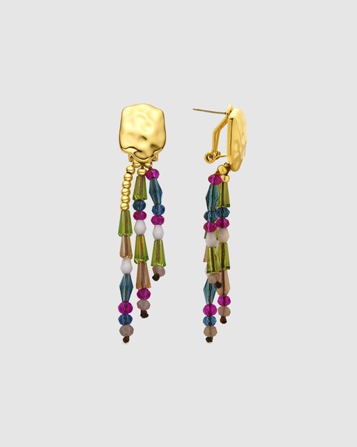 Imagen 0 de Pendientes Boho acabados en oro de 18k con cristal multicolor