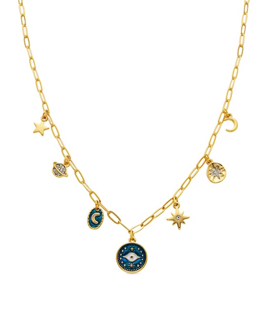 Imagen 0 de Collar Boho acabado en oro de 18k con esmalte azul
