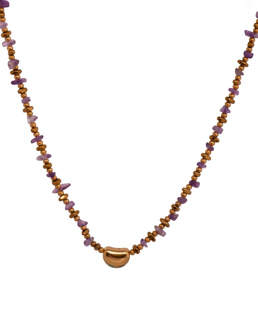 Imagen 0 de Collar Boho acabado en oro amarillo de 18k con  amatista natural