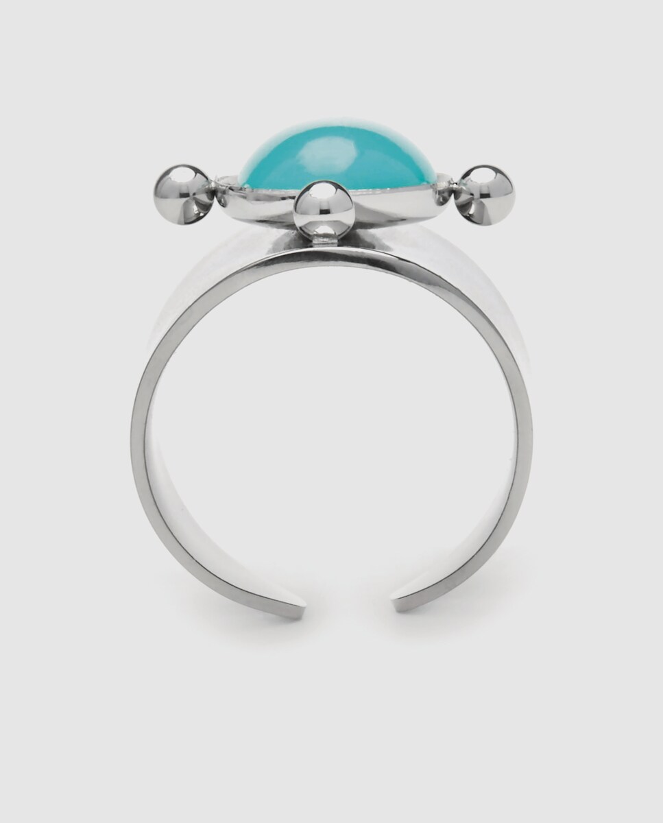 Anillo Boho de acero con acabado en rodio con amazonita Azul-5