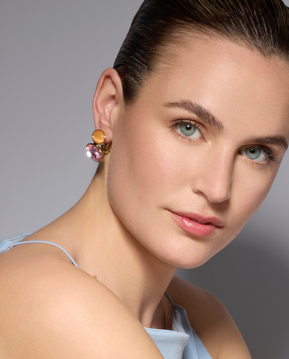 Pendientes Africa acabados en oro de 18k con circonita amatista Morado-2