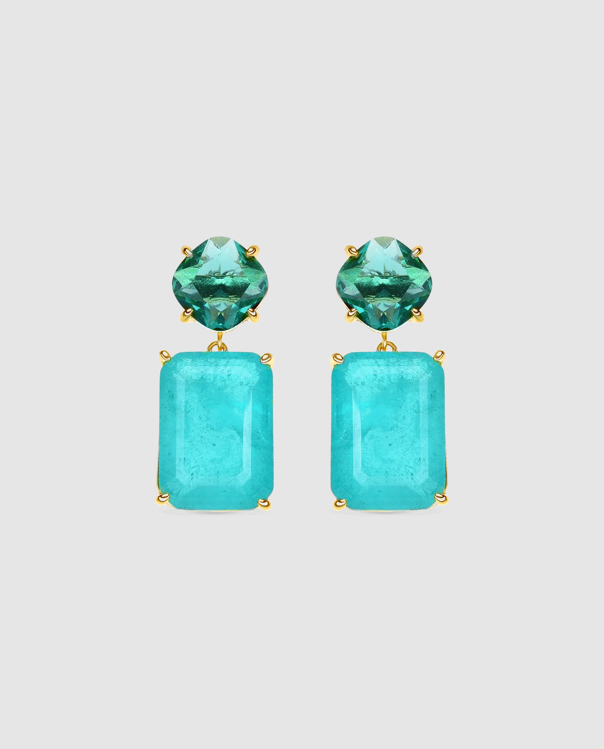 Pendientes atelier de plata de ley 925 acabados en oro de 18 quilates con cuarzo hidroterma - Luxenter - Verde azulado Verde azulado-1