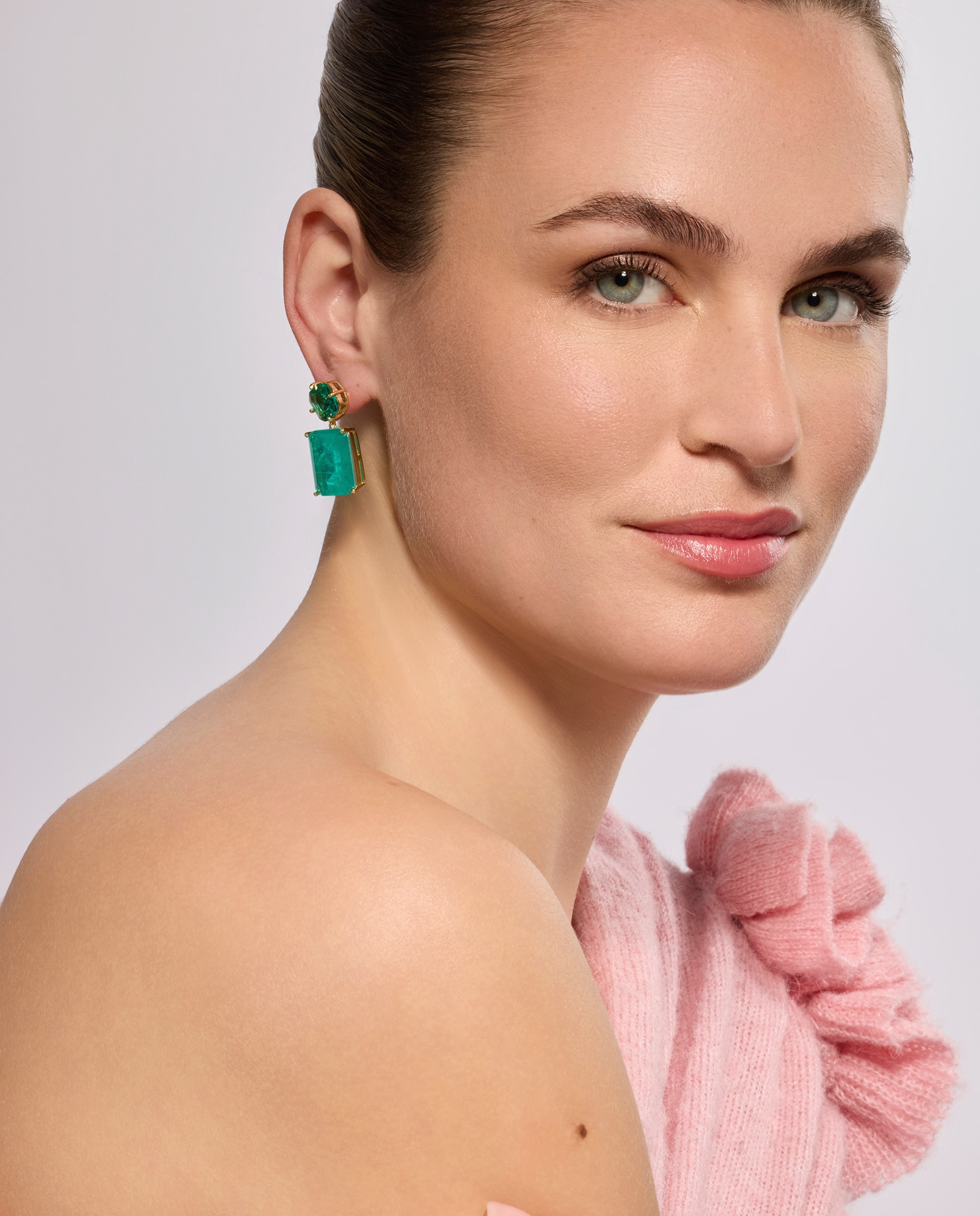Pendientes atelier de plata de ley 925 acabados en oro de 18 quilates con cuarzo hidroterma - Luxenter - Verde azulado Verde azulado-2