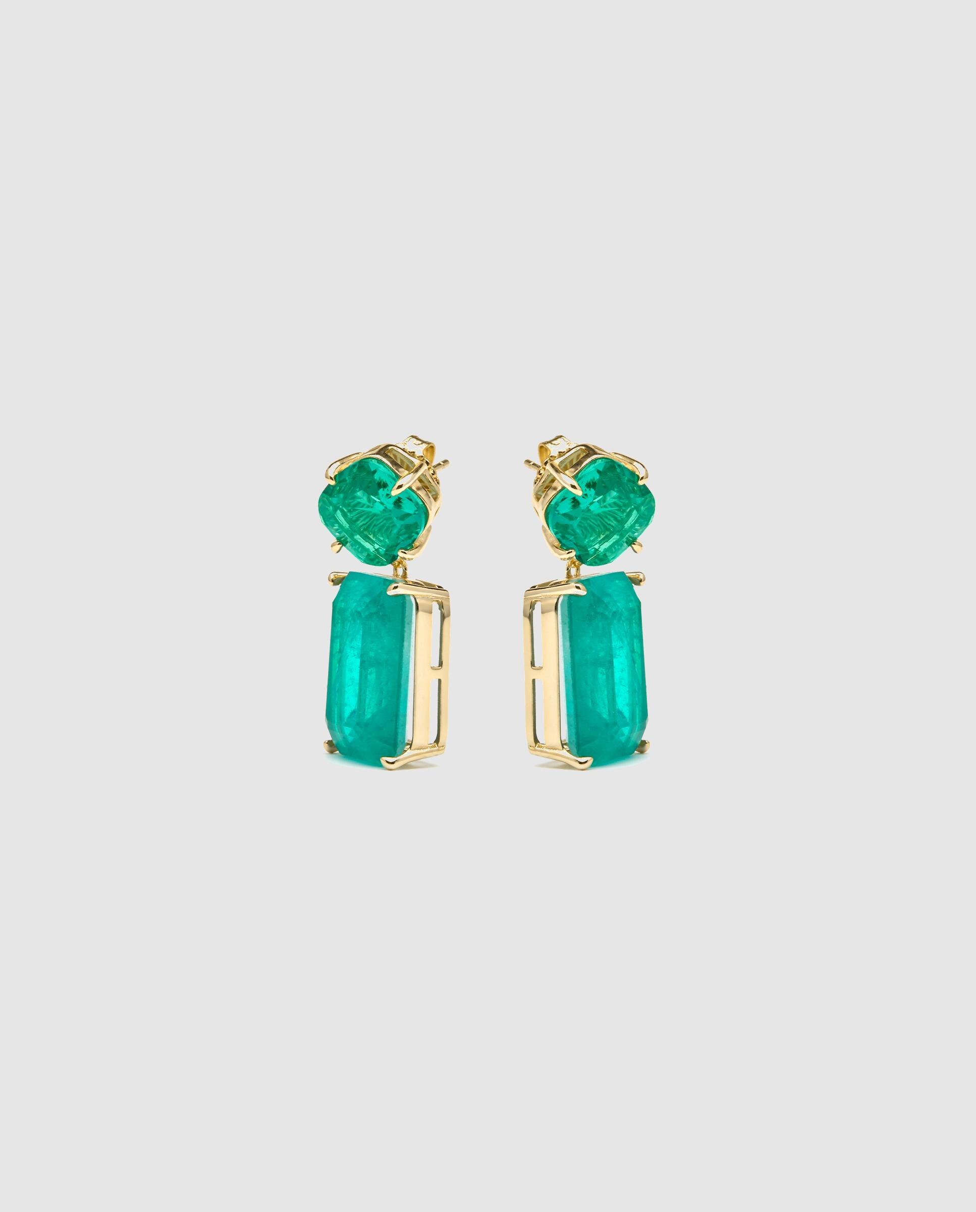 Pendientes atelier de plata de ley 925 acabados en oro de 18 quilates con cuarzo hidroterma - Luxenter - Verde azulado Verde azulado-3