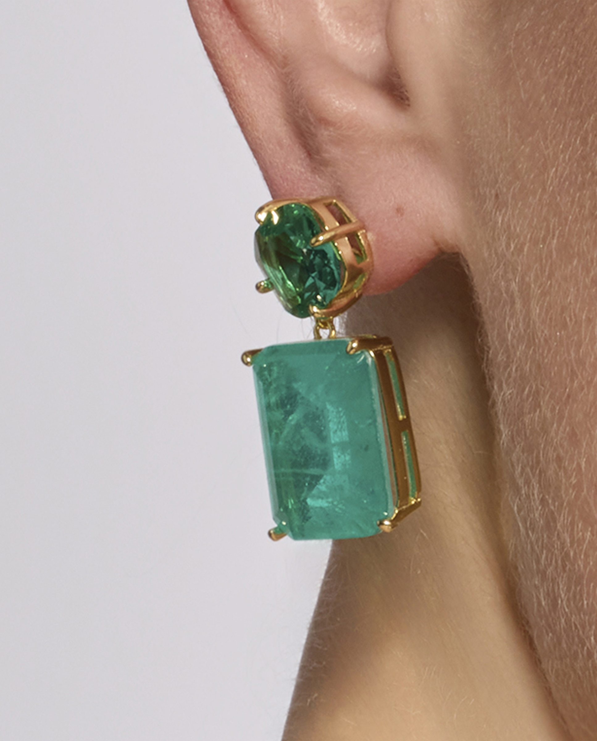 Pendientes atelier de plata de ley 925 acabados en oro de 18 quilates con cuarzo hidroterma - Luxenter - Verde azulado Verde azulado-4