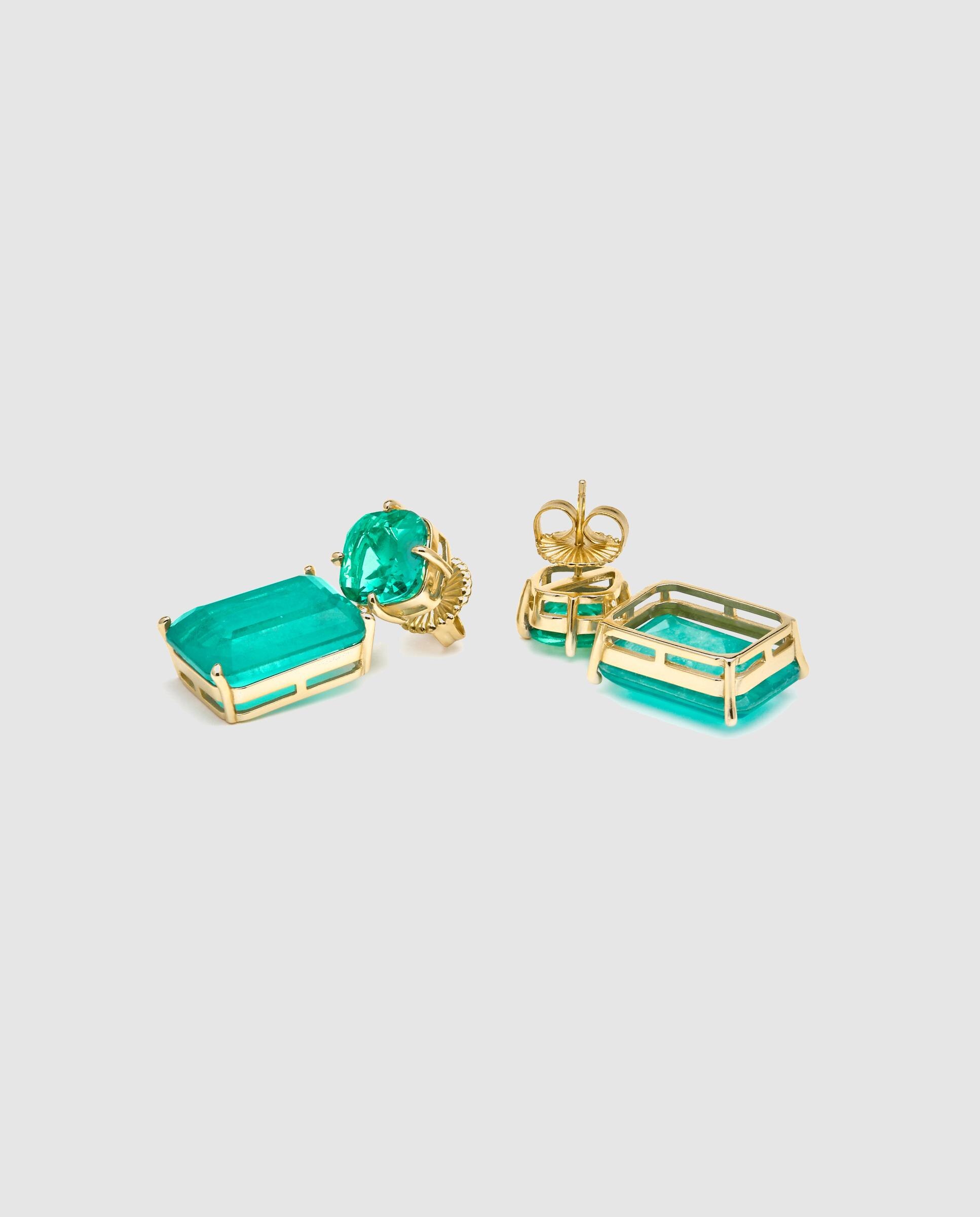 Pendientes atelier de plata de ley 925 acabados en oro de 18 quilates con cuarzo hidroterma - Luxenter - Verde azulado Verde azulado-6