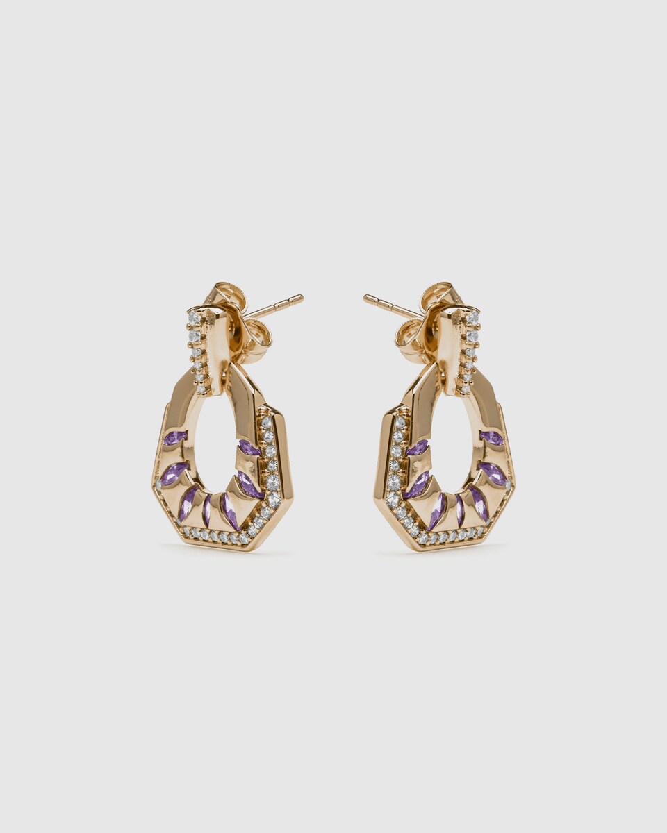 Pendientes Africa acabados en oro de 18k con circonita blanca Blanco-3