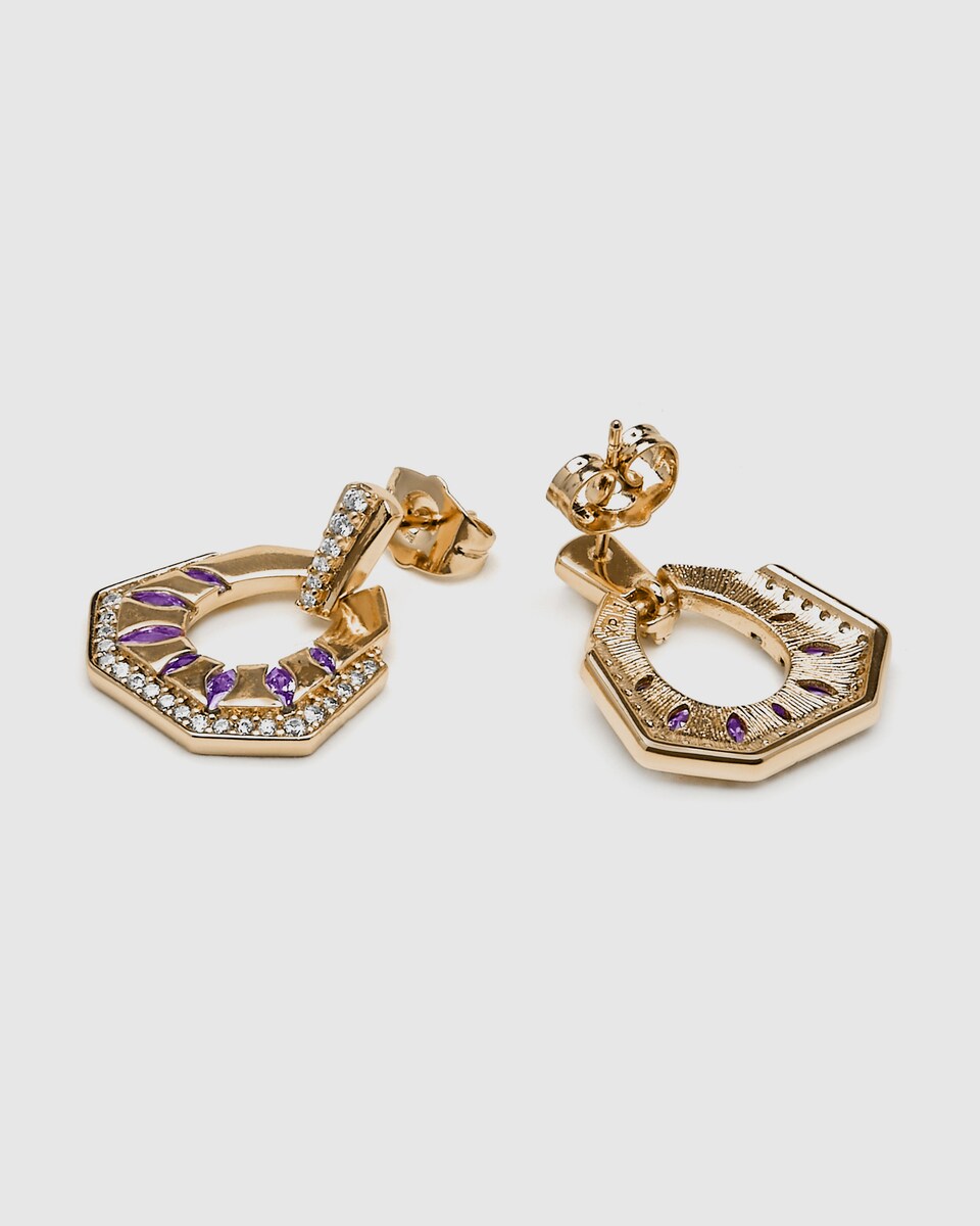 Pendientes Africa acabados en oro de 18k con circonita blanca Blanco-4