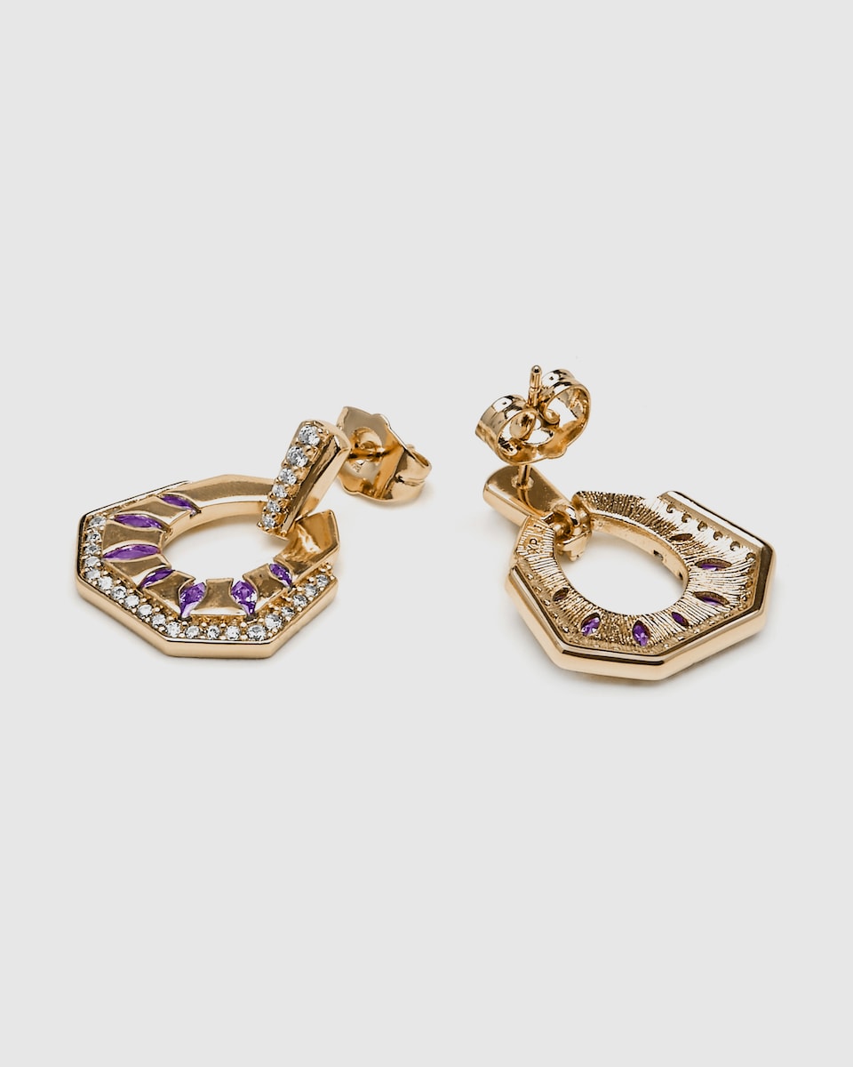 Pendientes Africa acabados en oro de 18k con circonita blanca Blanco-4