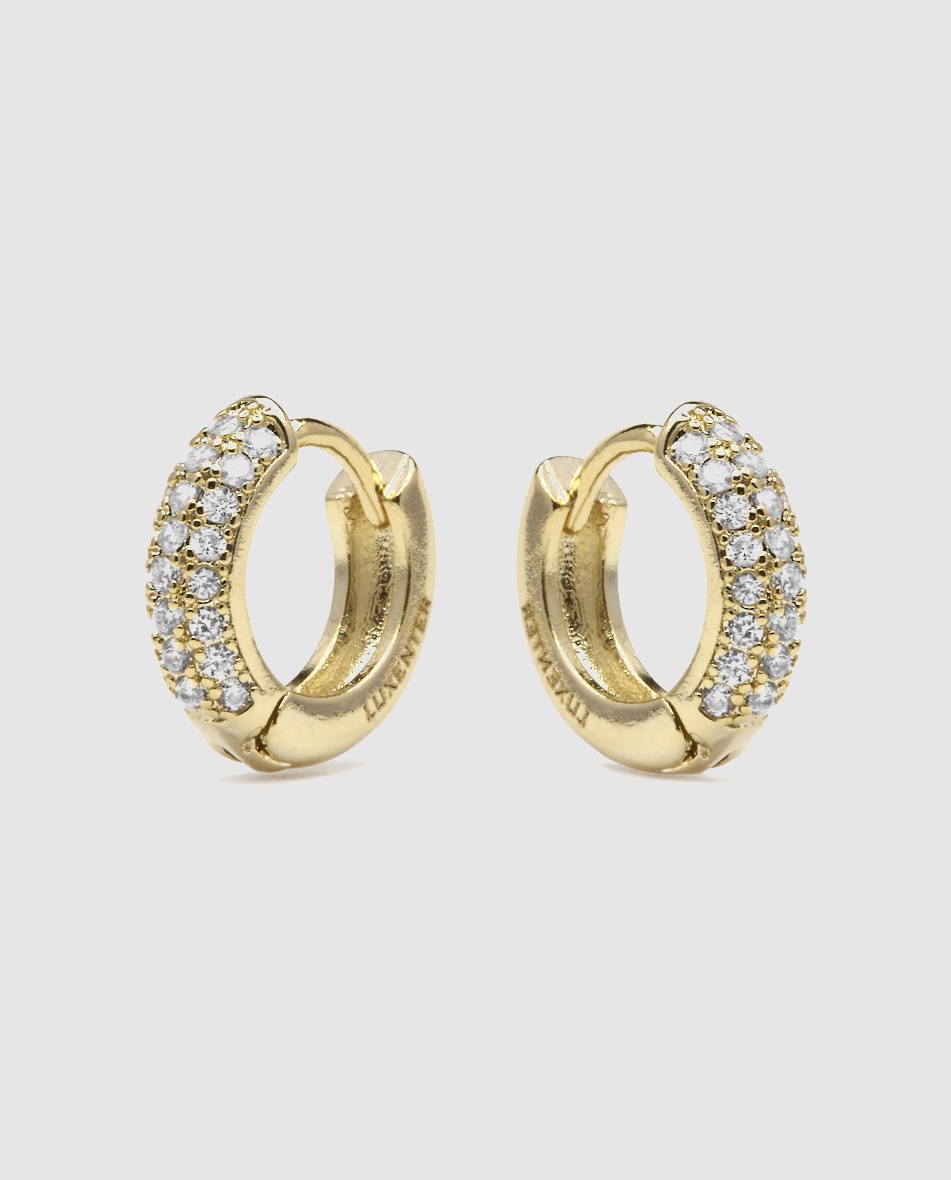 Imagen 4 de Pendientes de aro basic acabados en oro de 18 quilates con circonita brillante - Luxenter - Amarillo Amarillo