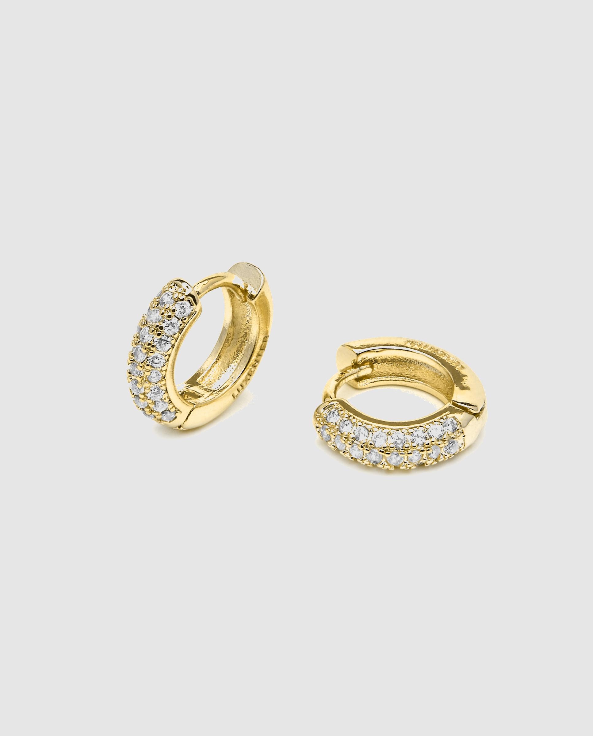 Imagen 5 de Pendientes de aro basic acabados en oro de 18 quilates con circonita brillante - Luxenter - Amarillo Amarillo