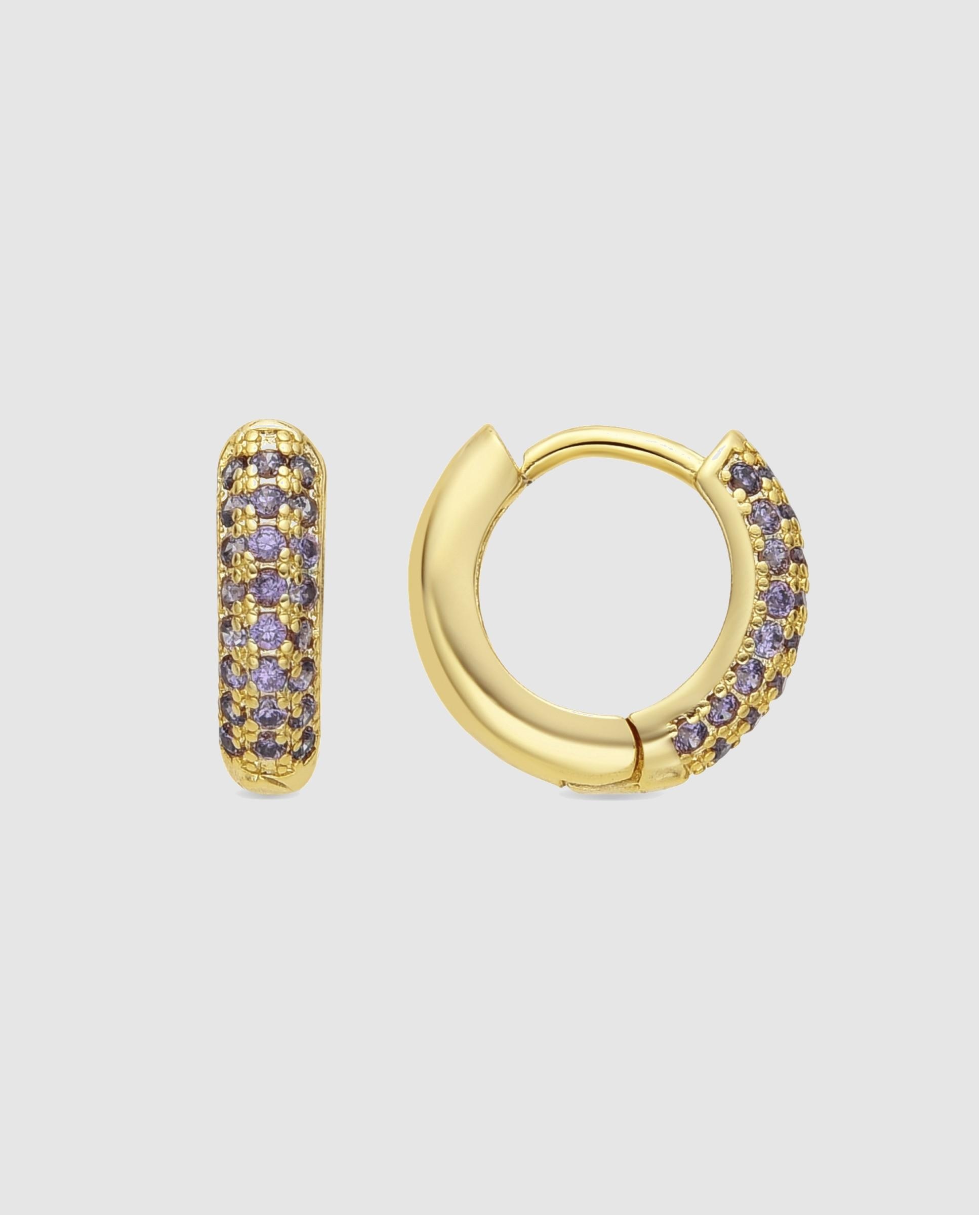 Imagen 1 de Pendientes de aro basic acabados en oro de 18 quilates con circonita amatista - Luxenter - Oro Oro