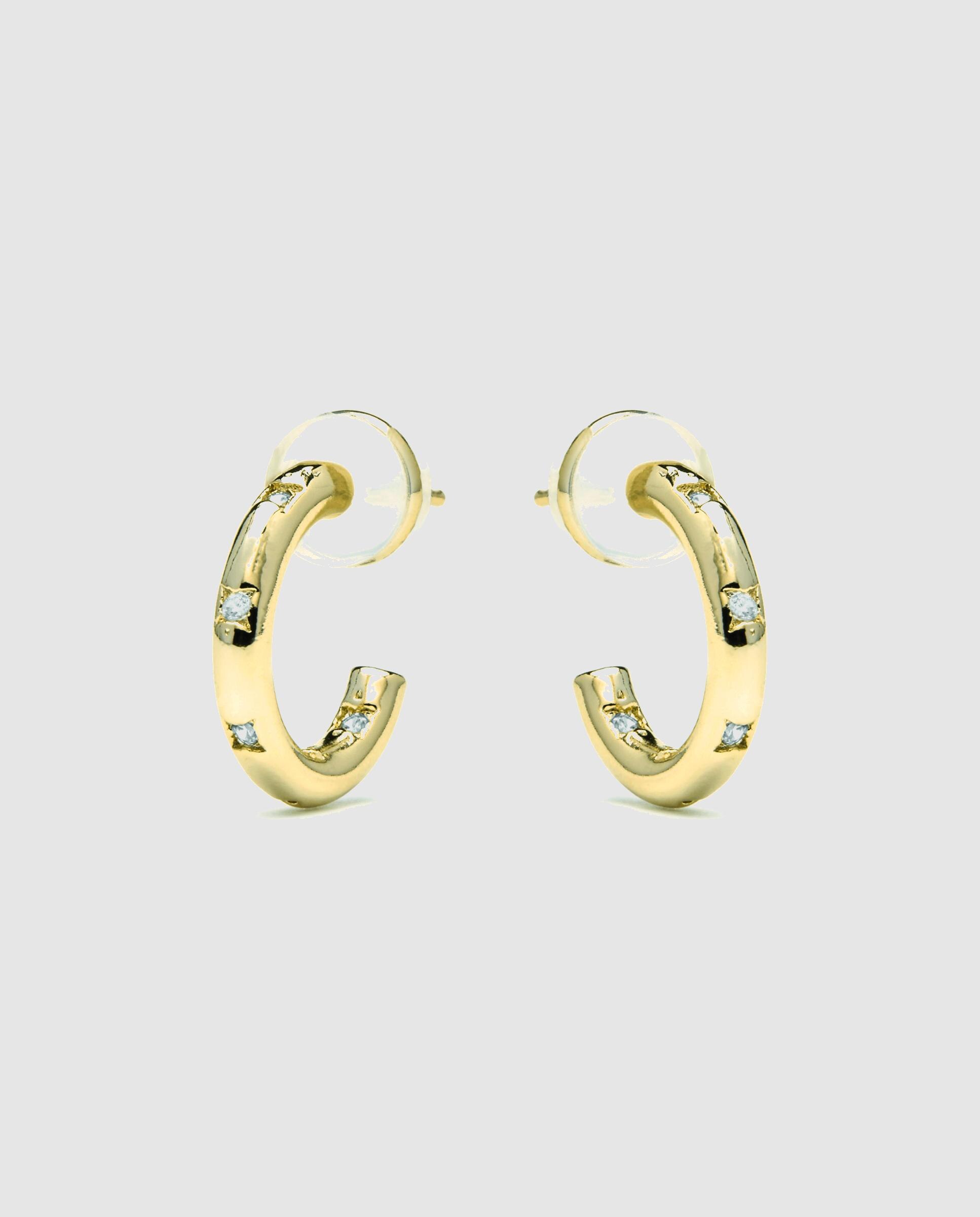 Imagen 4 de Pendientes de aro basic acabados en oro de 18 quilates con circonita brillante - Luxenter - Oro Oro