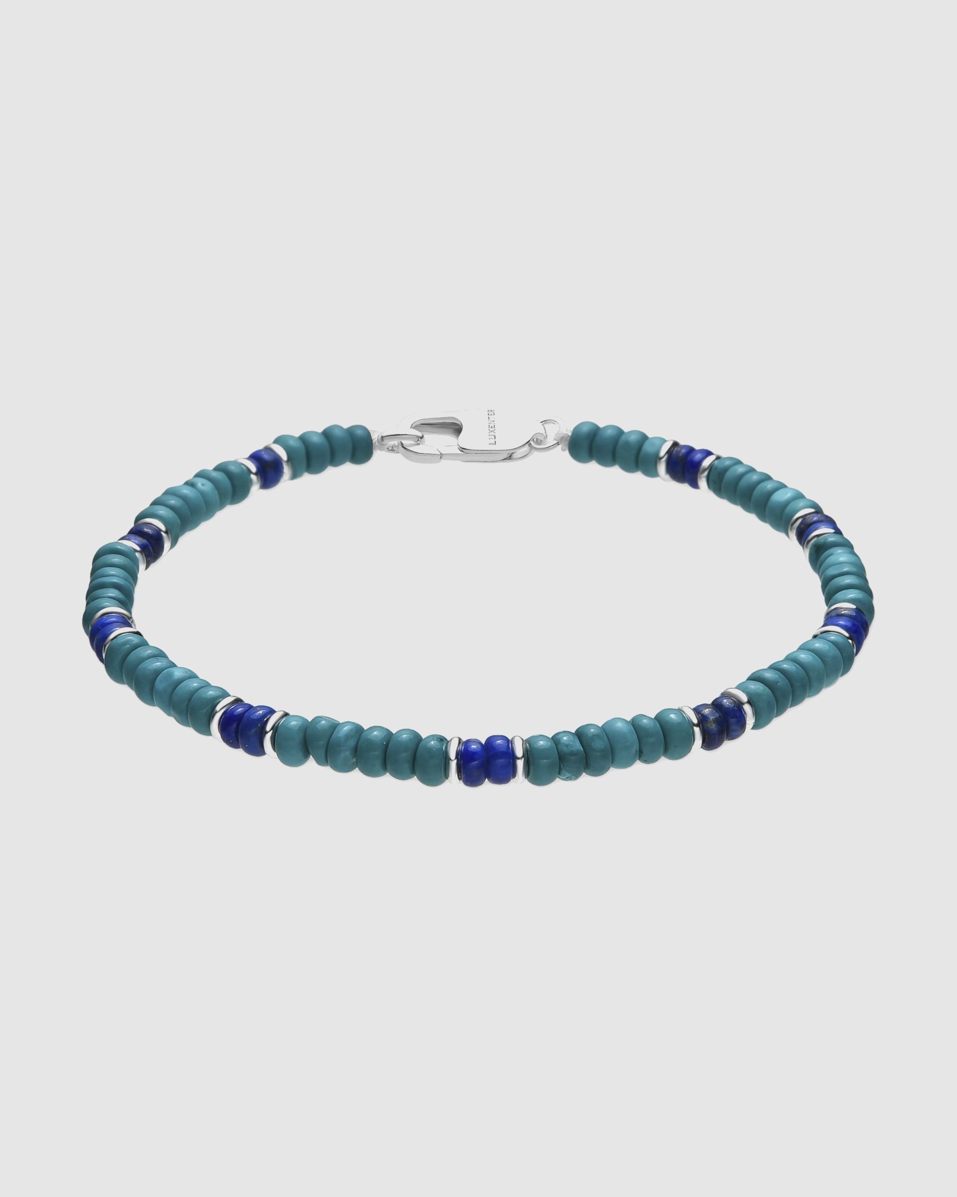 Pulsera de cadena acabada en rodio con lapislazuli y turquesa - Luxenter - Azul Turquesa Azul Turquesa-1