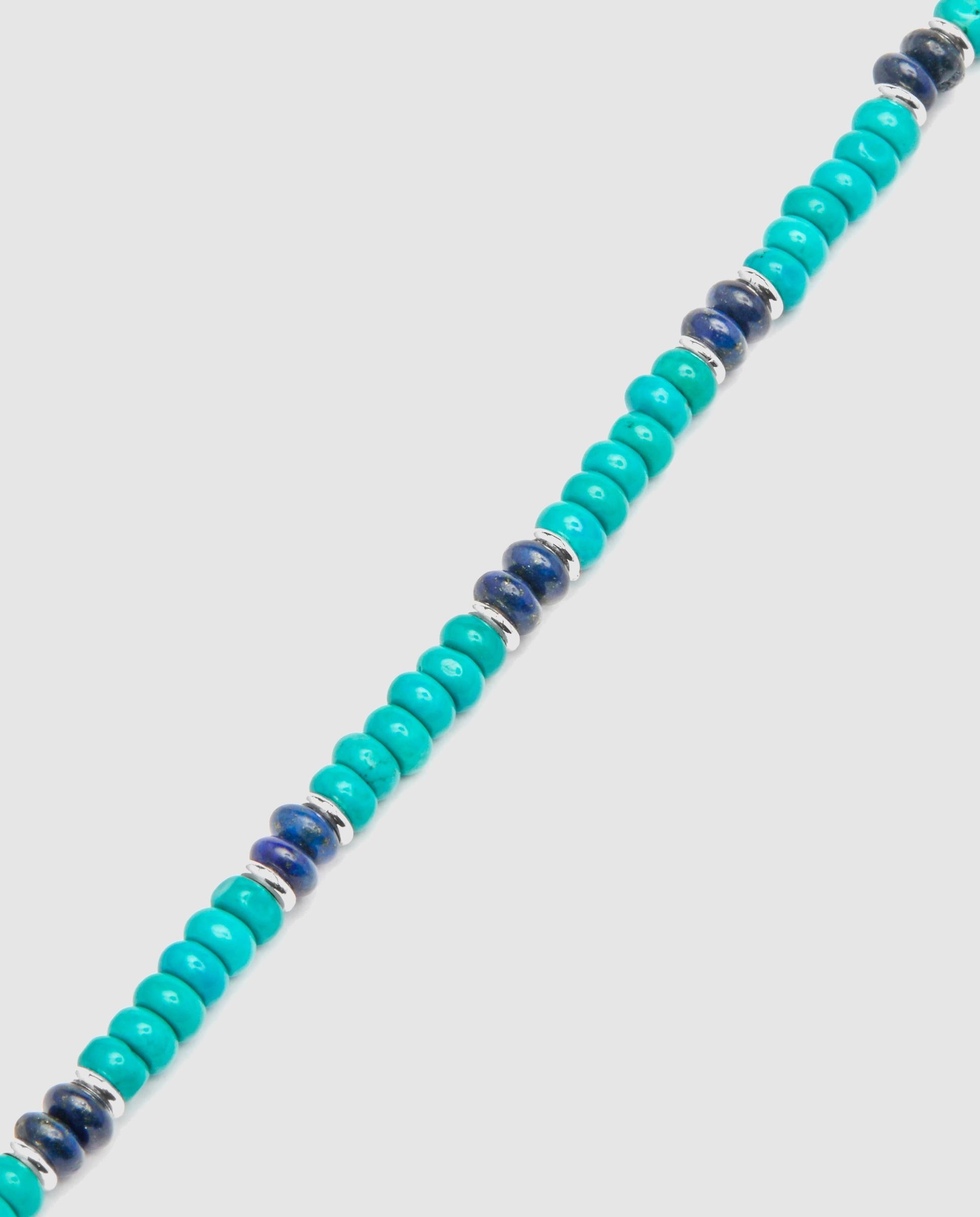 Pulsera de cadena acabada en rodio con lapislazuli y turquesa - Luxenter - Azul Turquesa Azul Turquesa-4