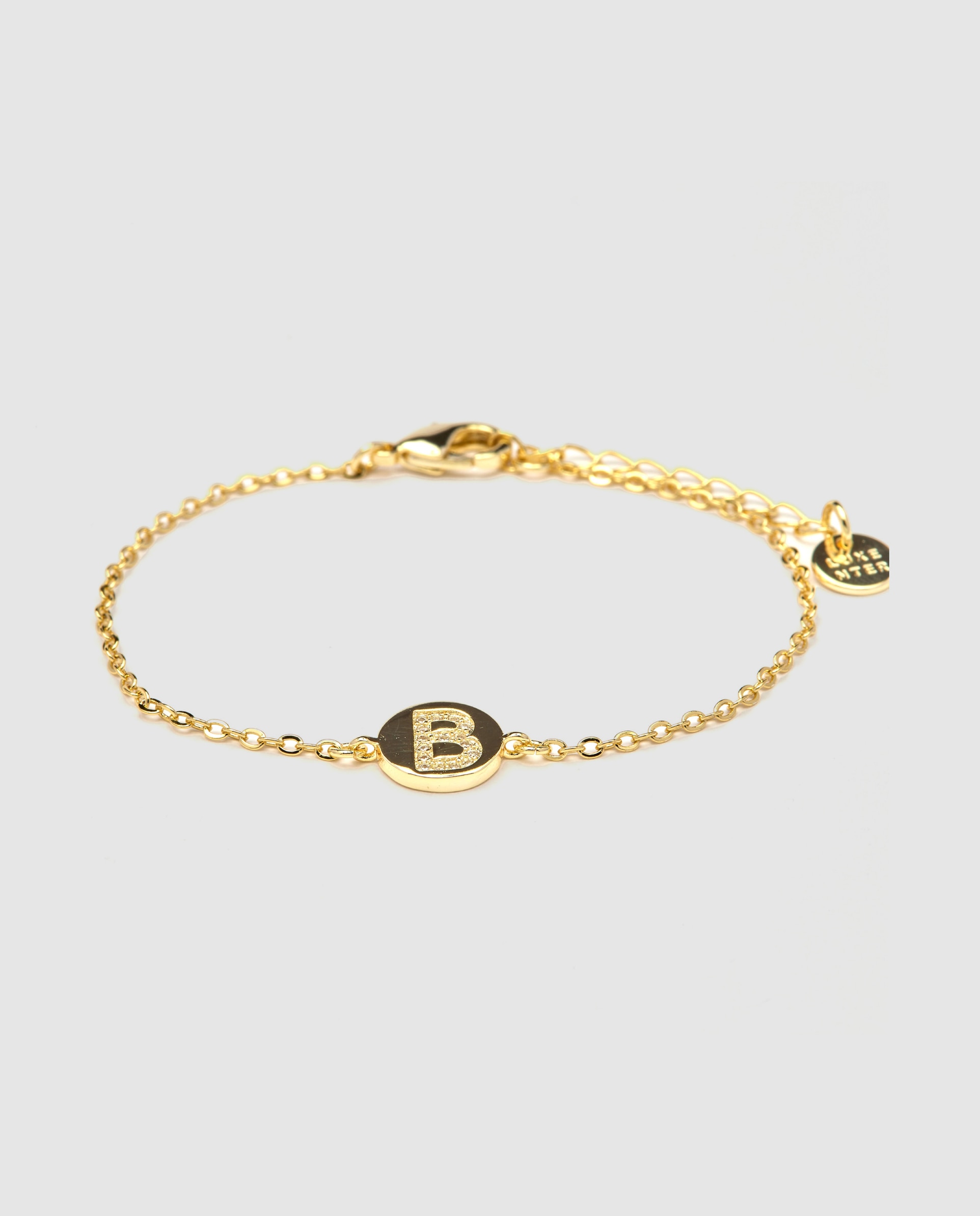 Pulsera de cadena personalizada letras con circonita brillante acabada en oro amarillo de 18k - Luxenter - b - Dorado Dorado-1