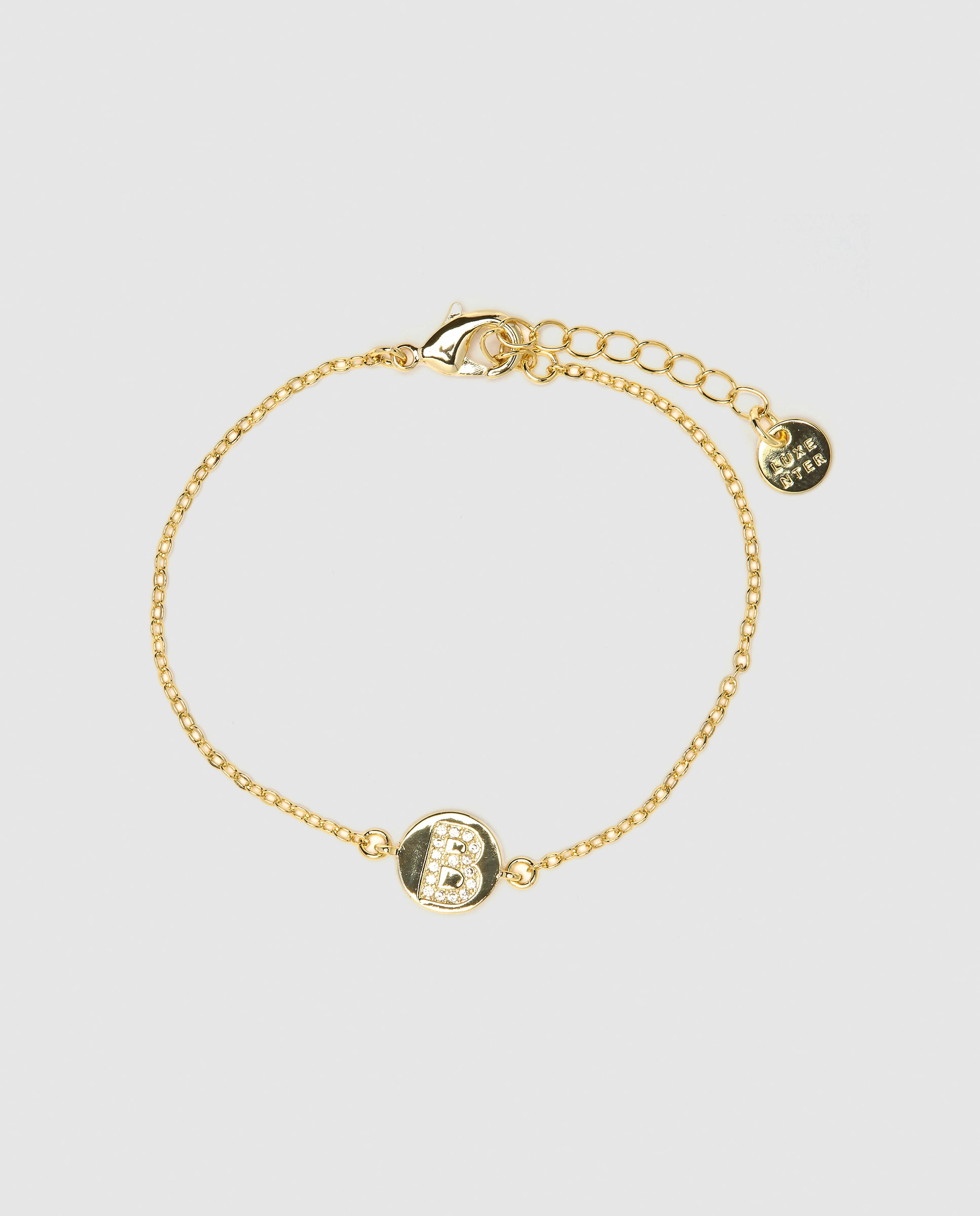 Pulsera de cadena personalizada letras con circonita brillante acabada en oro amarillo de 18k - Luxenter - b - Dorado Dorado-2