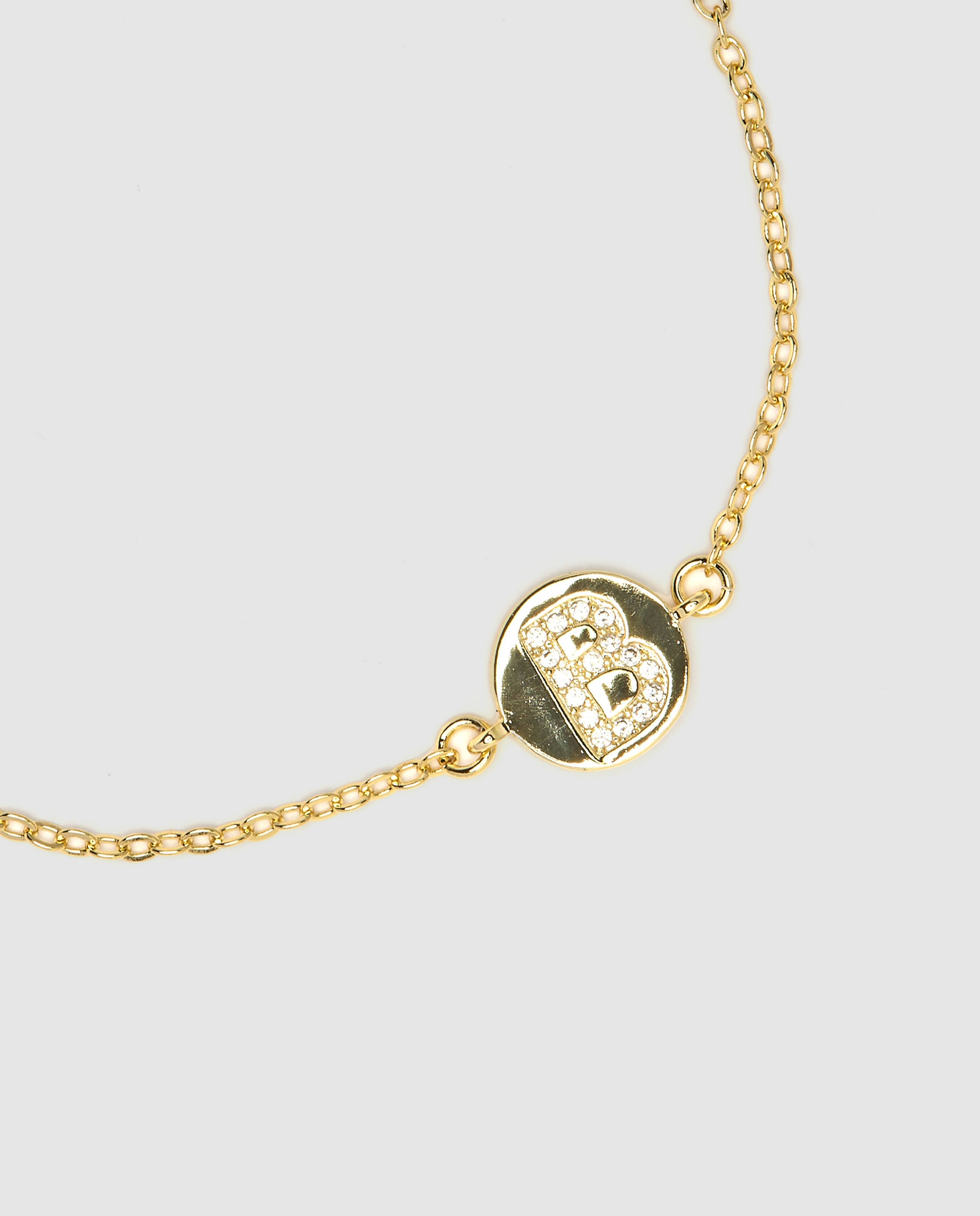 Pulsera de cadena personalizada letras con circonita brillante acabada en oro amarillo de 18k - Luxenter - b - Dorado Dorado-3