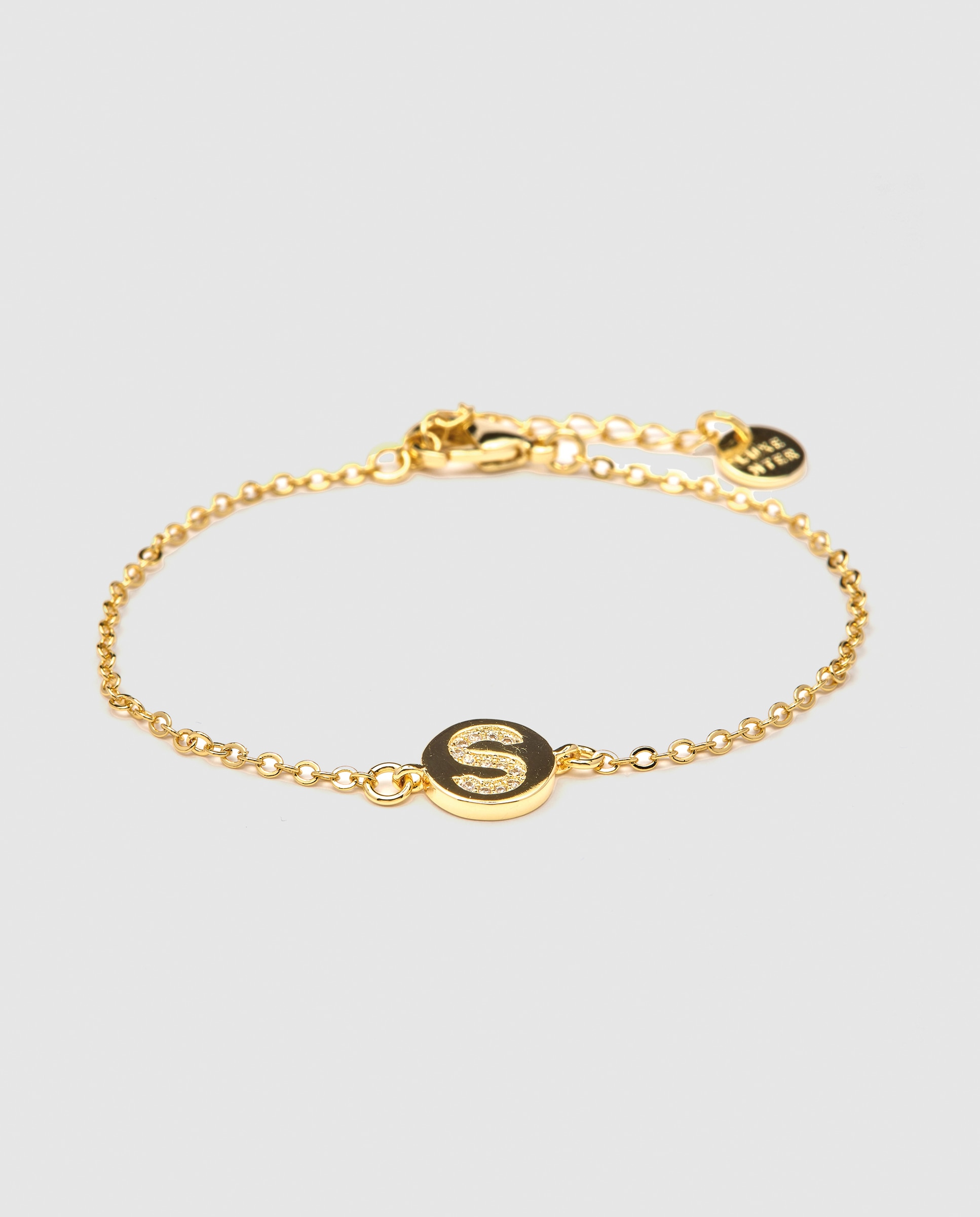 Pulsera de cadena personalizada letras con circonita brillante acabada en oro amarillo de 18k - Luxenter - s - Dorado Dorado-1