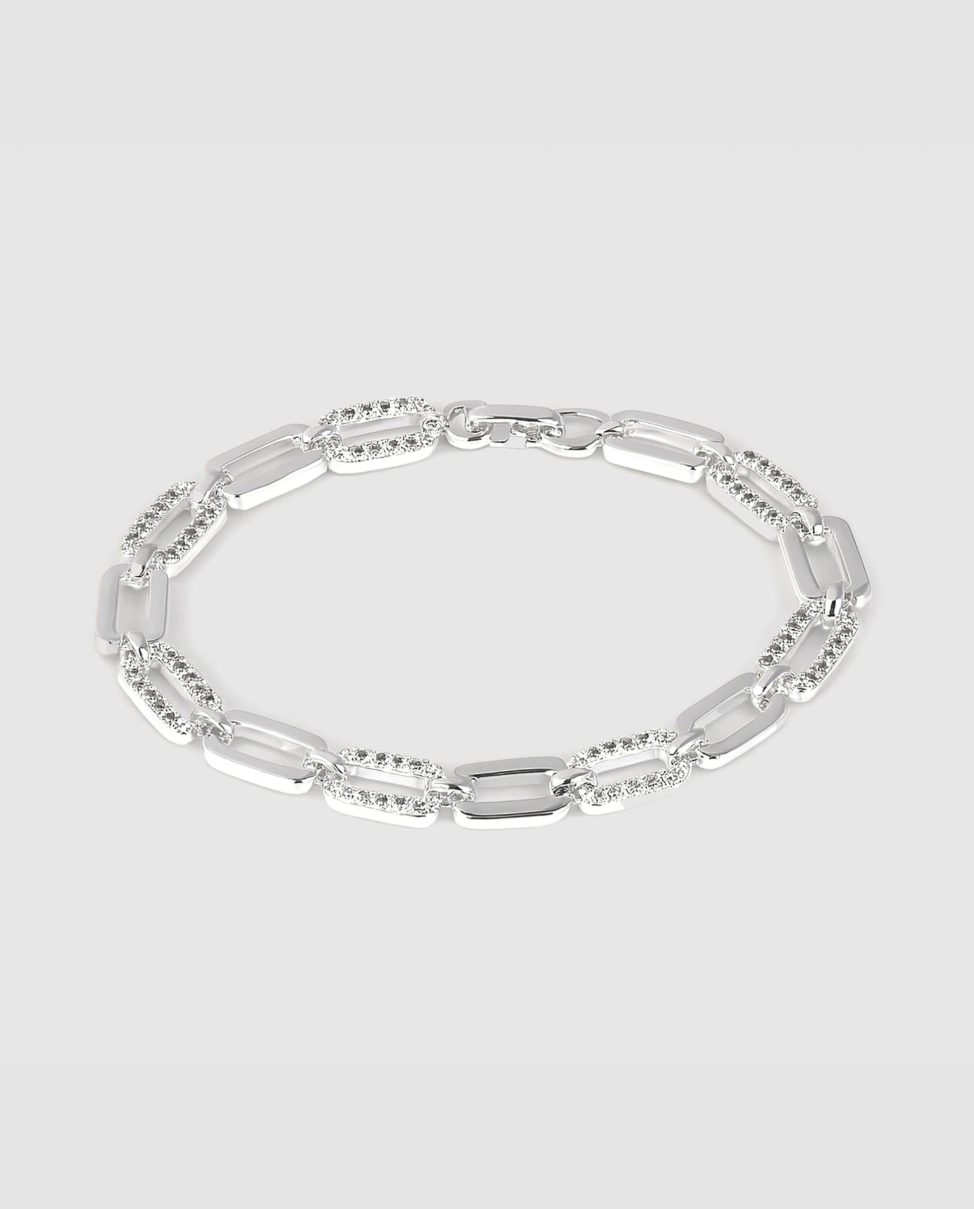 Pulsera de eslabones áfrica acabada en plata de ley 925 con circonita brillante - Luxenter - Plata brillante / Transparente Plata brillante / Transparente-1