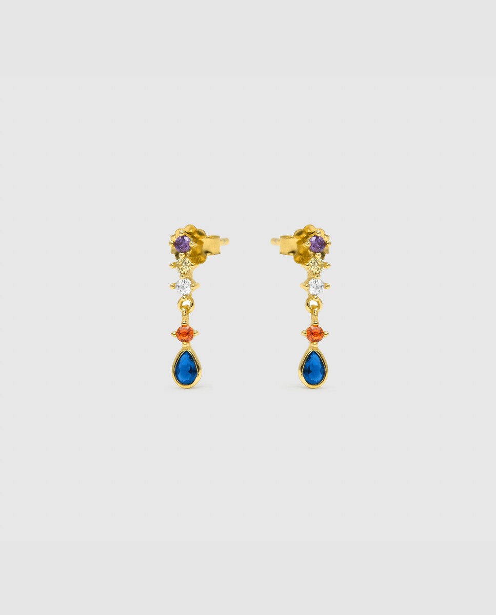 Pendientes Pide Un Deseo acabados en oro amarillo de 18k con circonita multicolor Multicolor-1