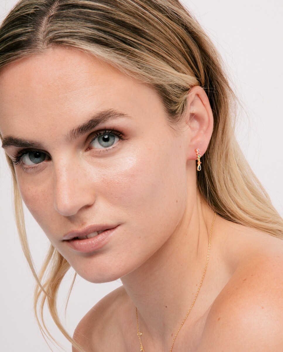 Pendientes Pide Un Deseo acabados en oro amarillo de 18k con circonita multicolor Multicolor-3
