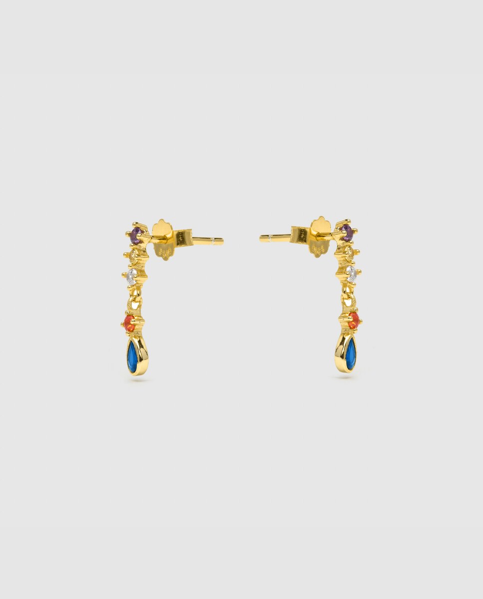 Pendientes Pide Un Deseo acabados en oro amarillo de 18k con circonita multicolor Multicolor-5